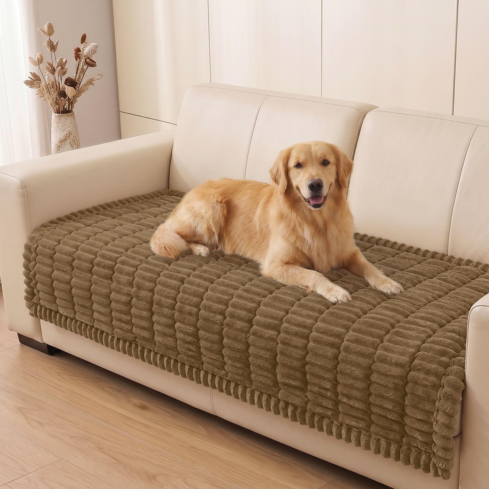 Plush Ribbed Pet Couch Cover