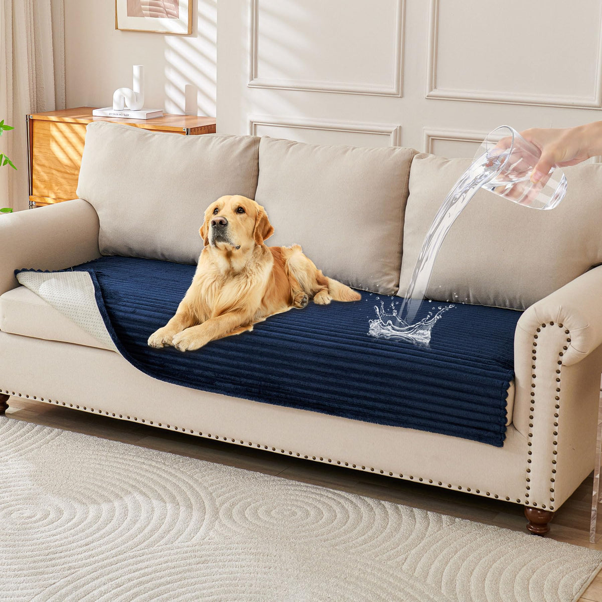 Faux Fur Pet Couch Cover with Non-Slip Back