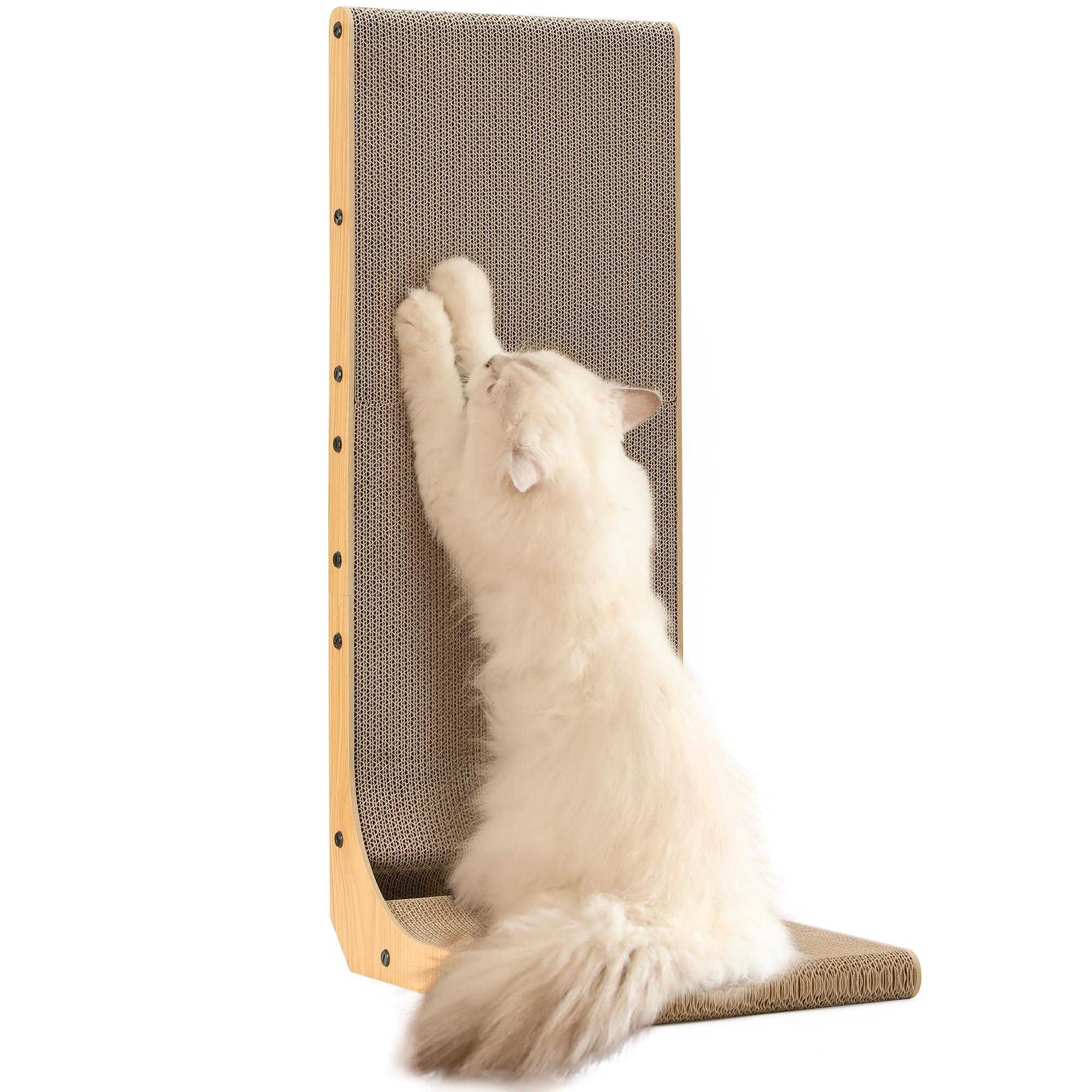 L-Shaped Cat Scratcher – Cardboard Scratch Pad with Toy Ball for Indoor Cats