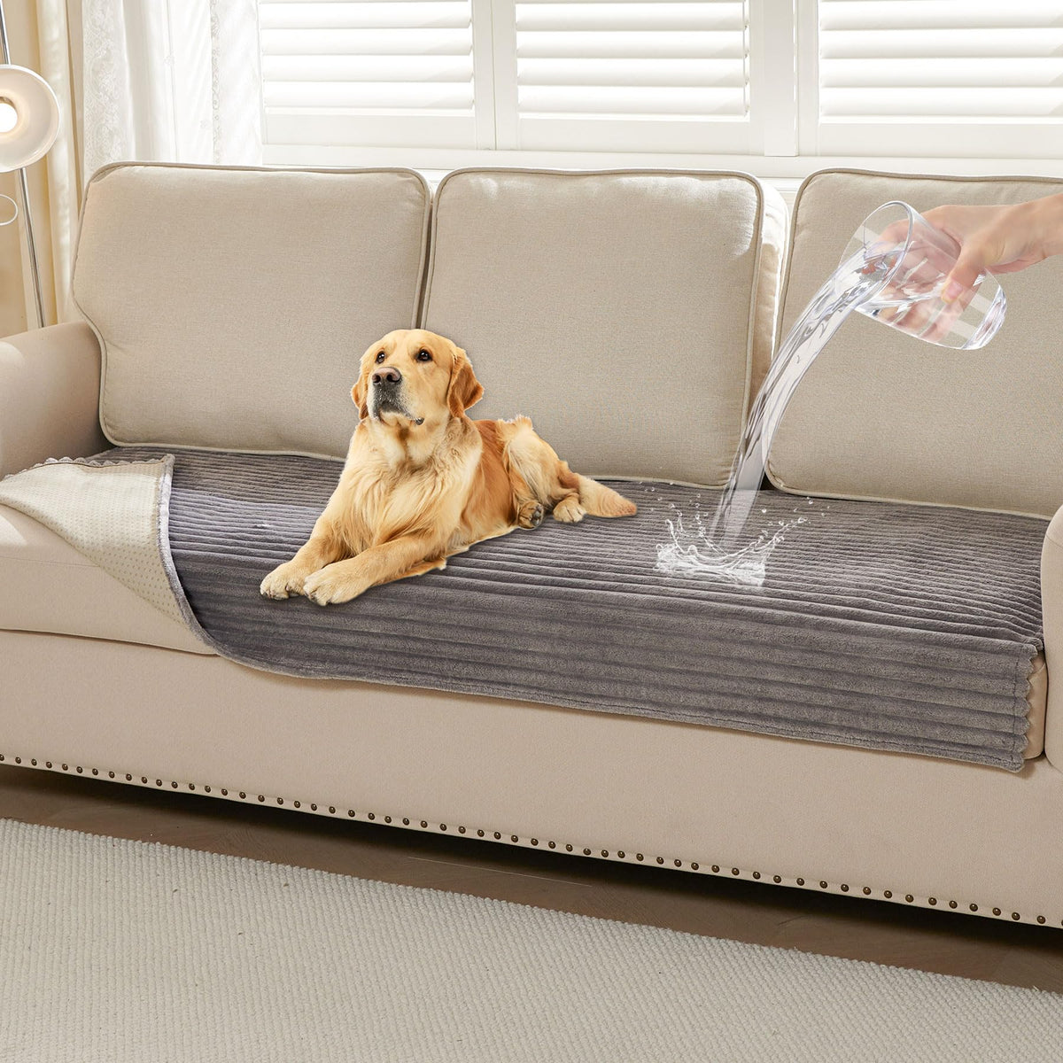 Faux Fur Pet Couch Cover with Non-Slip Back