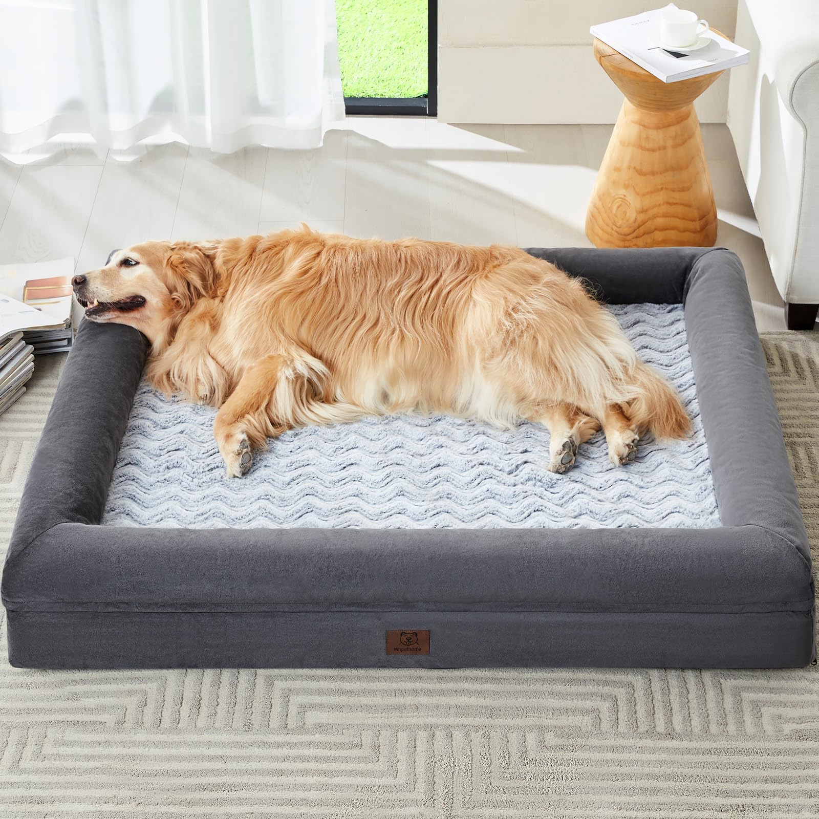 Extra Large Dog Bed with Bolsters – Egg Crate Foam Pet Bed with Waterproof Lining