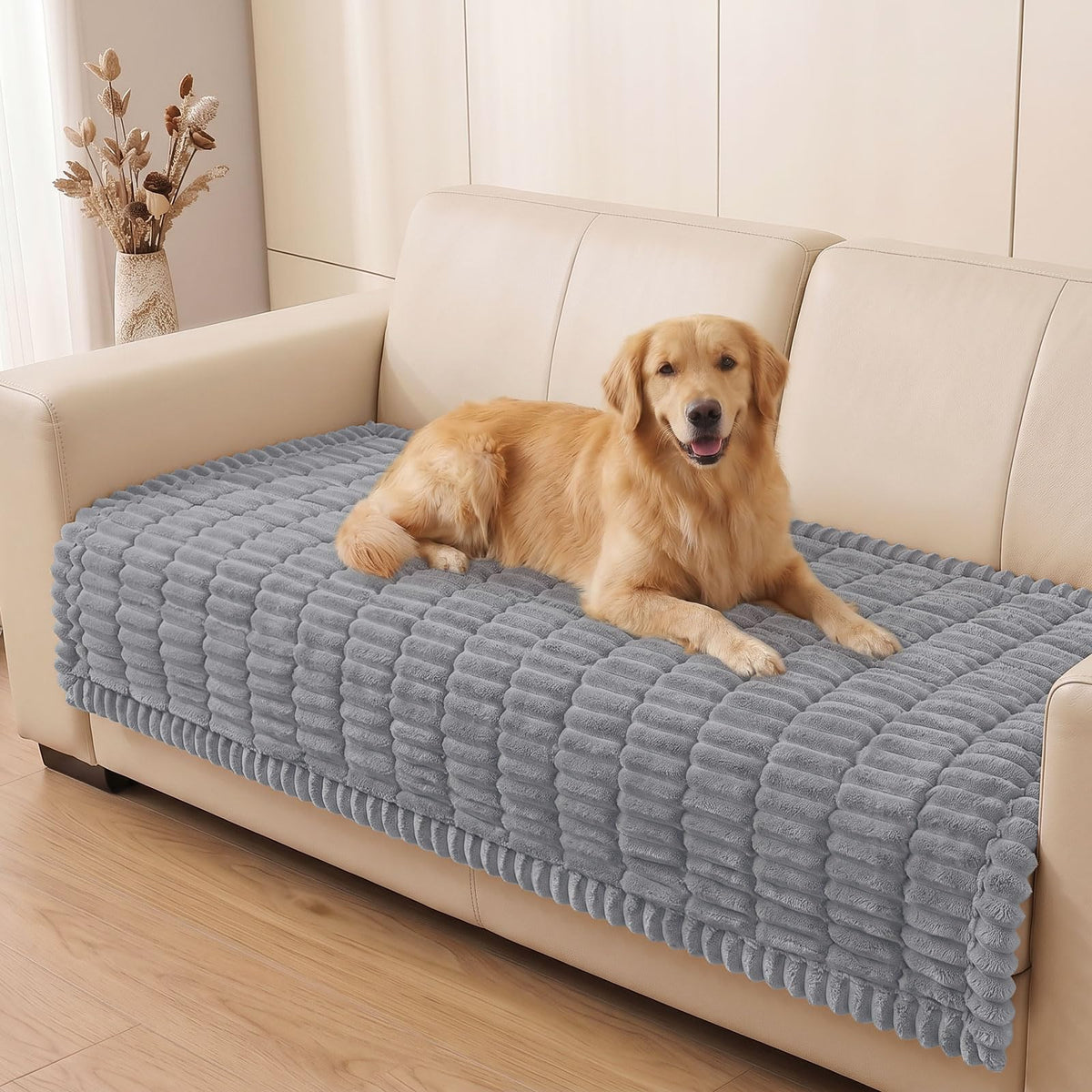 Plush Ribbed Pet Couch Cover