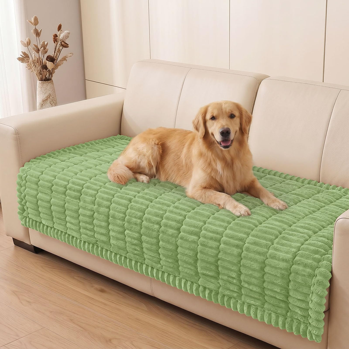 Plush Ribbed Pet Couch Cover