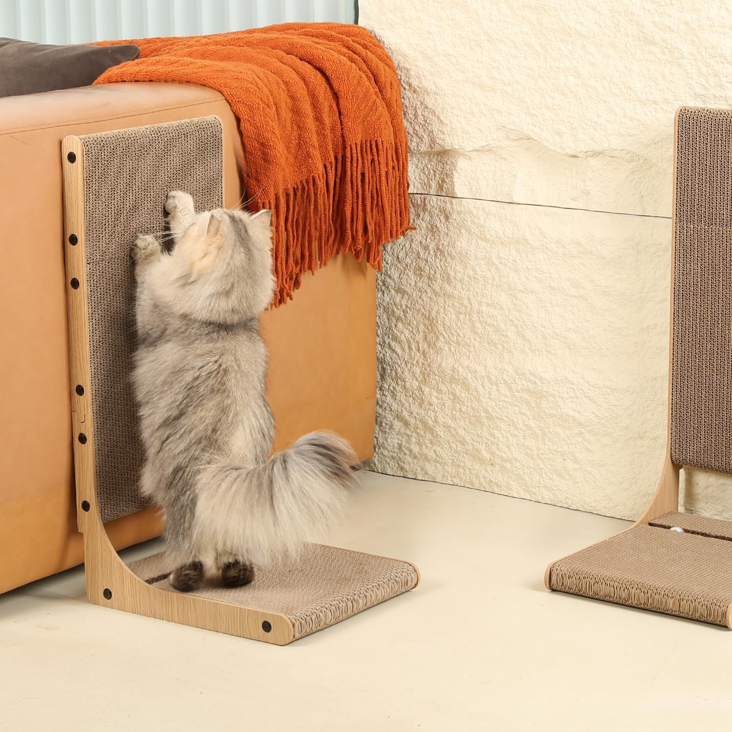 2-Pack L-Shaped Cat Scratching Board – 25.6" Tall Cardboard Scratcher for Indoor Cats