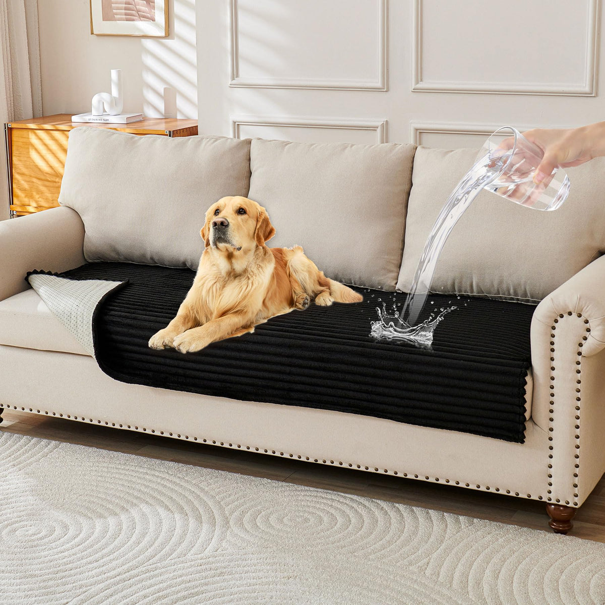 Faux Fur Pet Couch Cover with Non-Slip Back