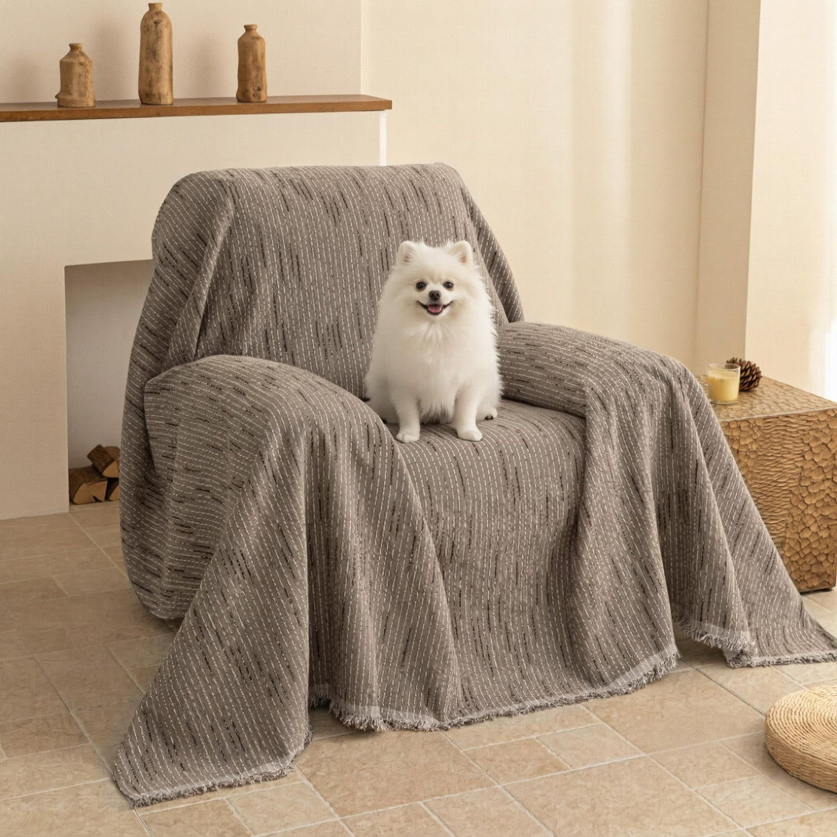 Chenille Pet Couch Cover with Tassel Edges