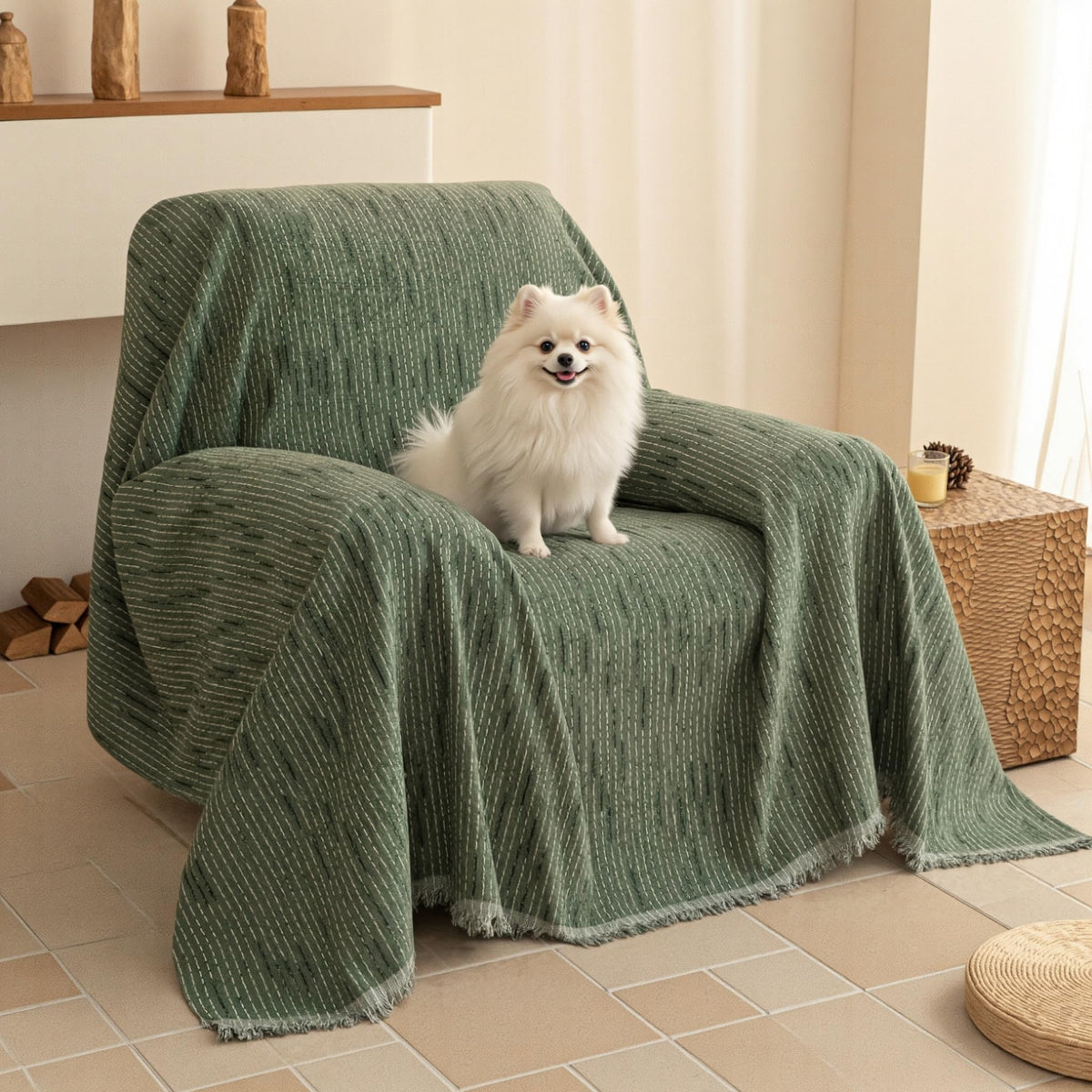 Chenille Pet Couch Cover with Tassel Edges