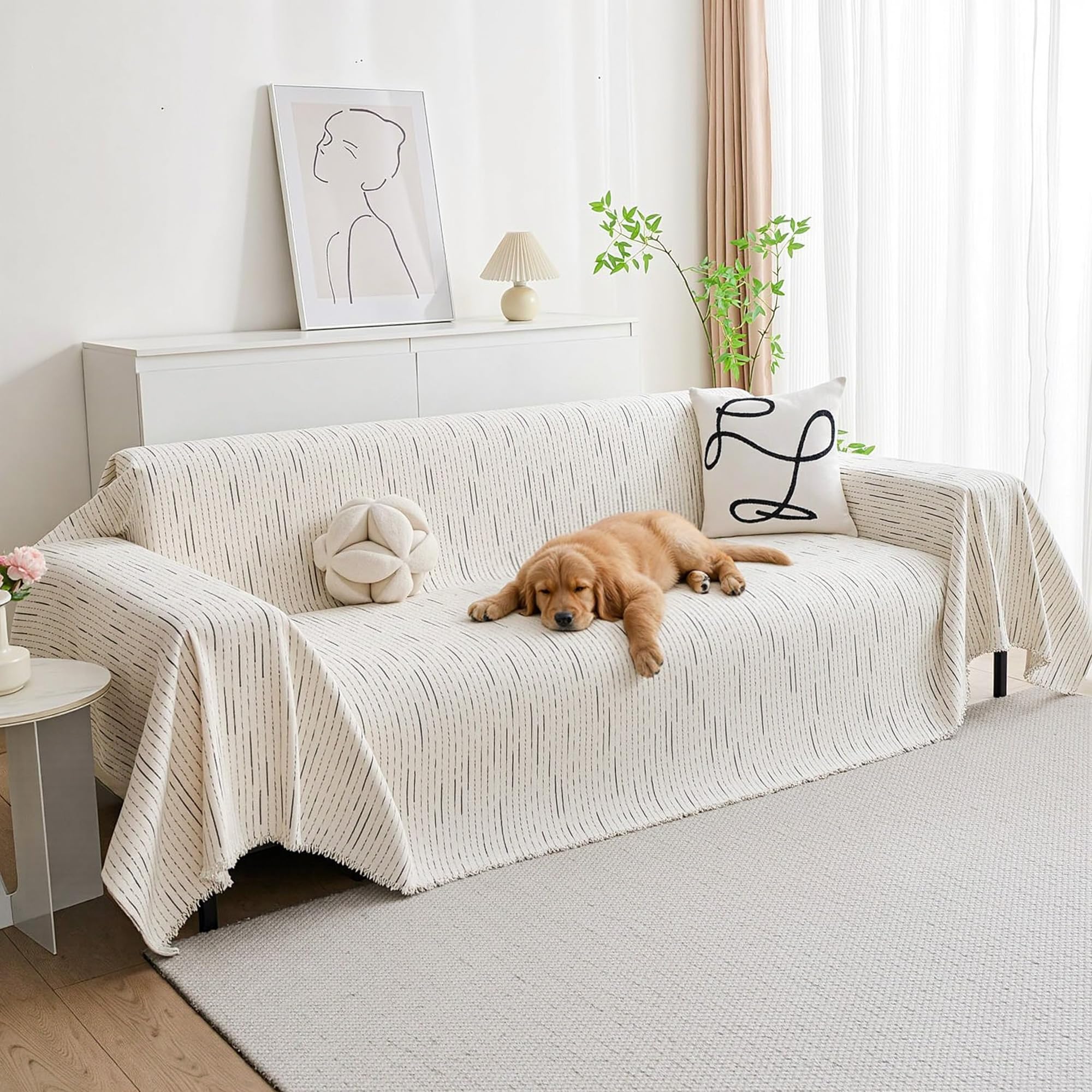 Chenille Pet Couch Cover with Tassel Edges