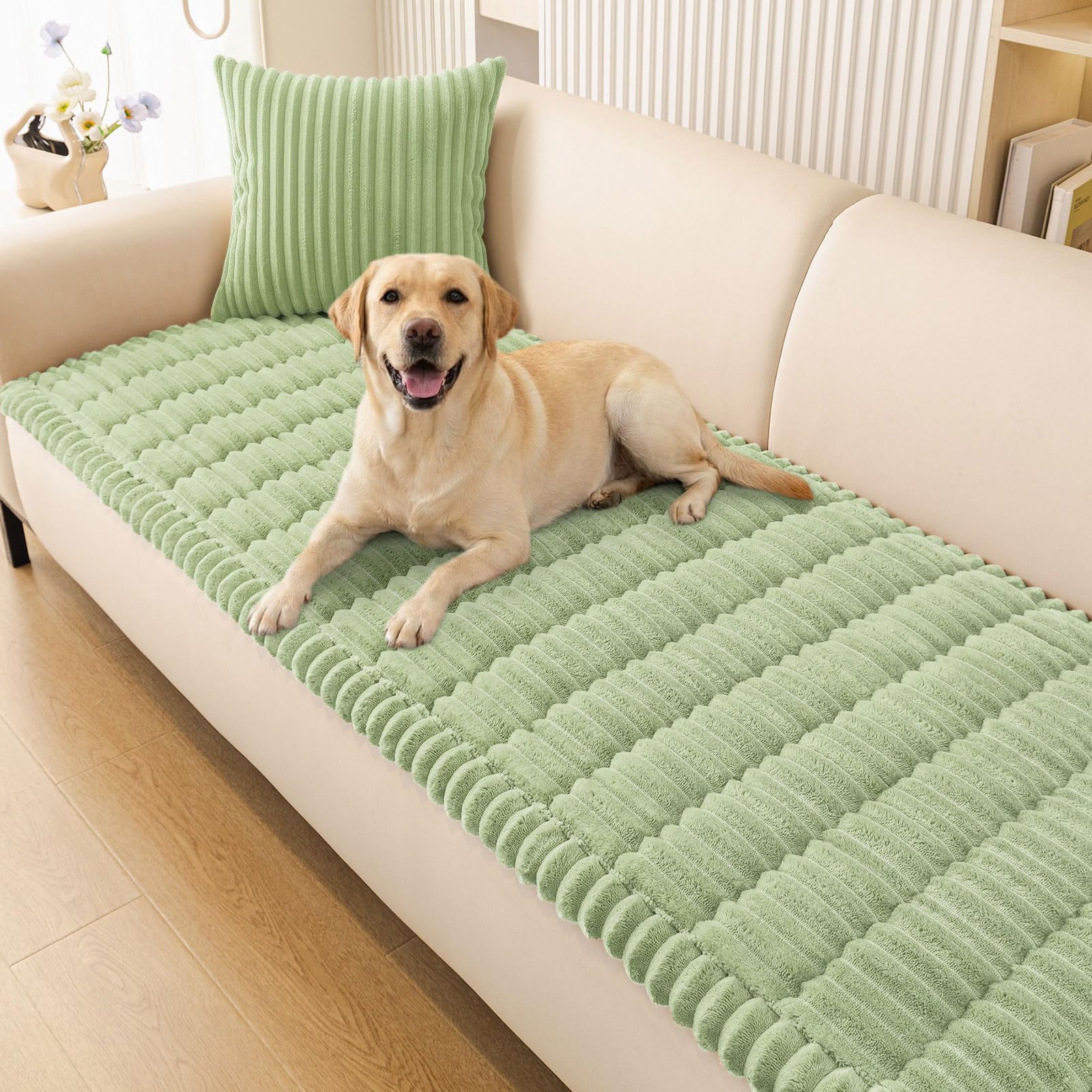 Plush Ribbed Pet Couch Cover