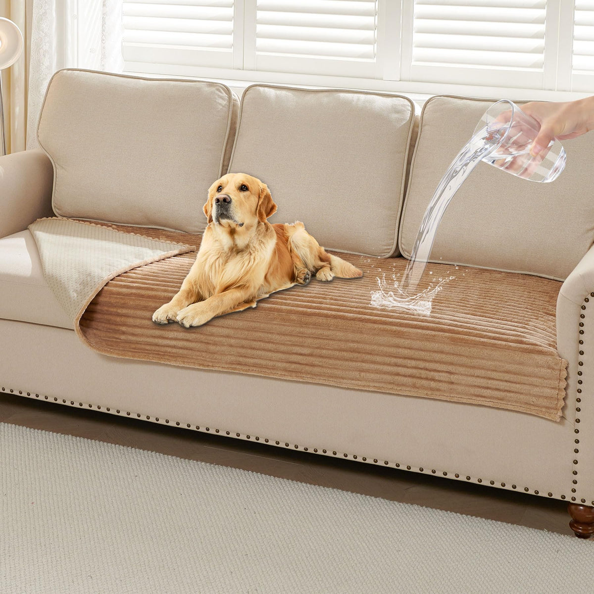 Faux Fur Pet Couch Cover with Non-Slip Back
