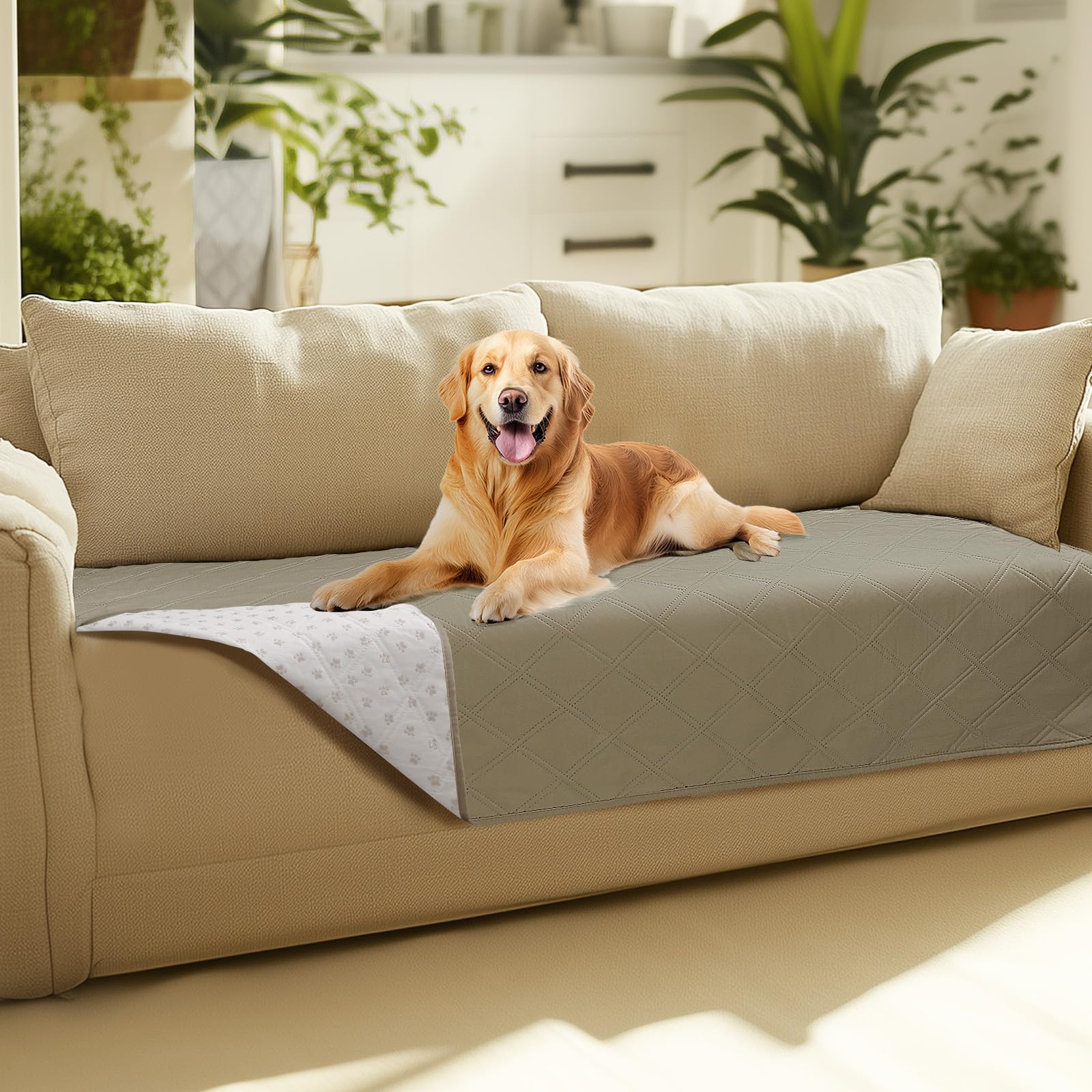 Quilted Pet Couch Protector with Non-Slip Back