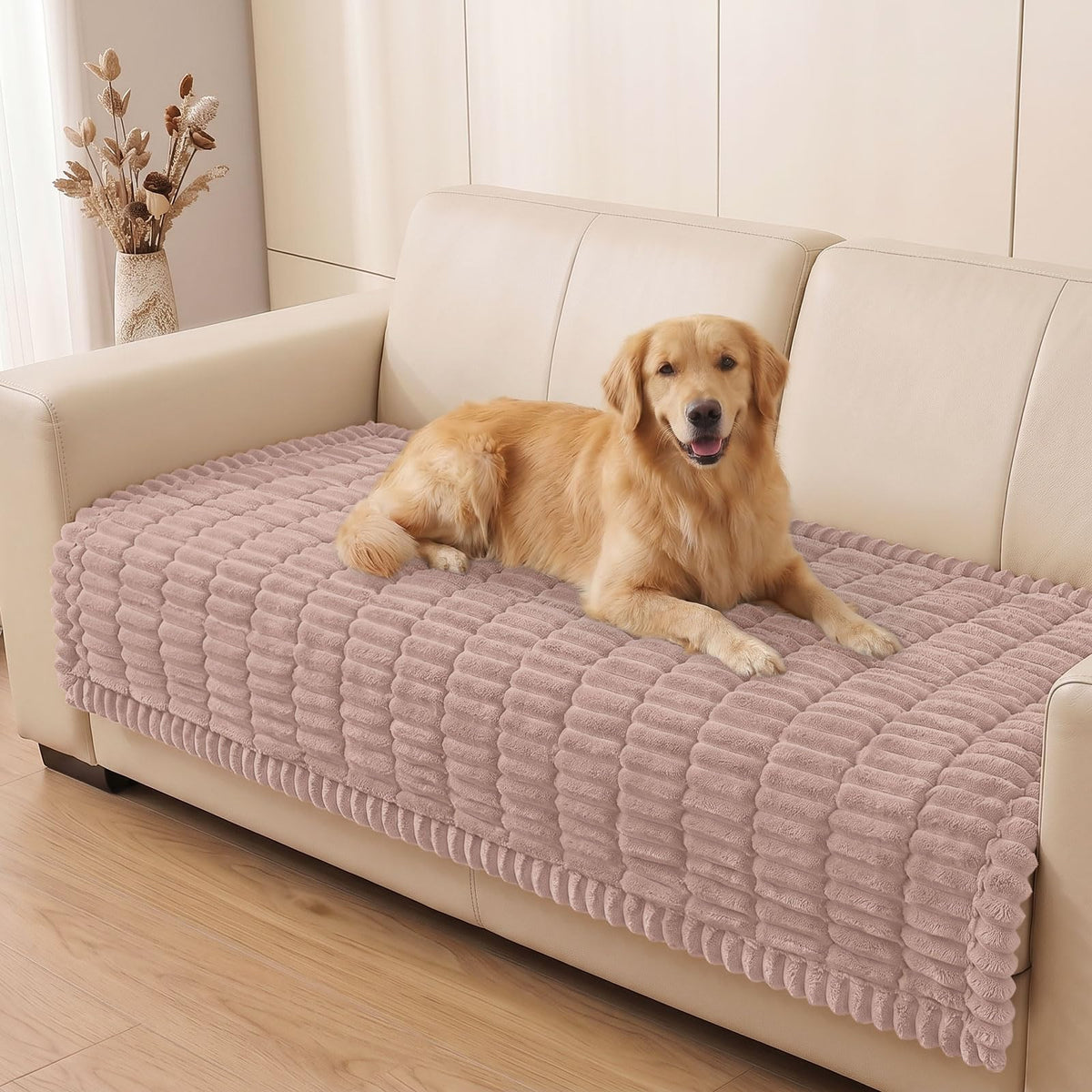 Plush Ribbed Pet Couch Cover