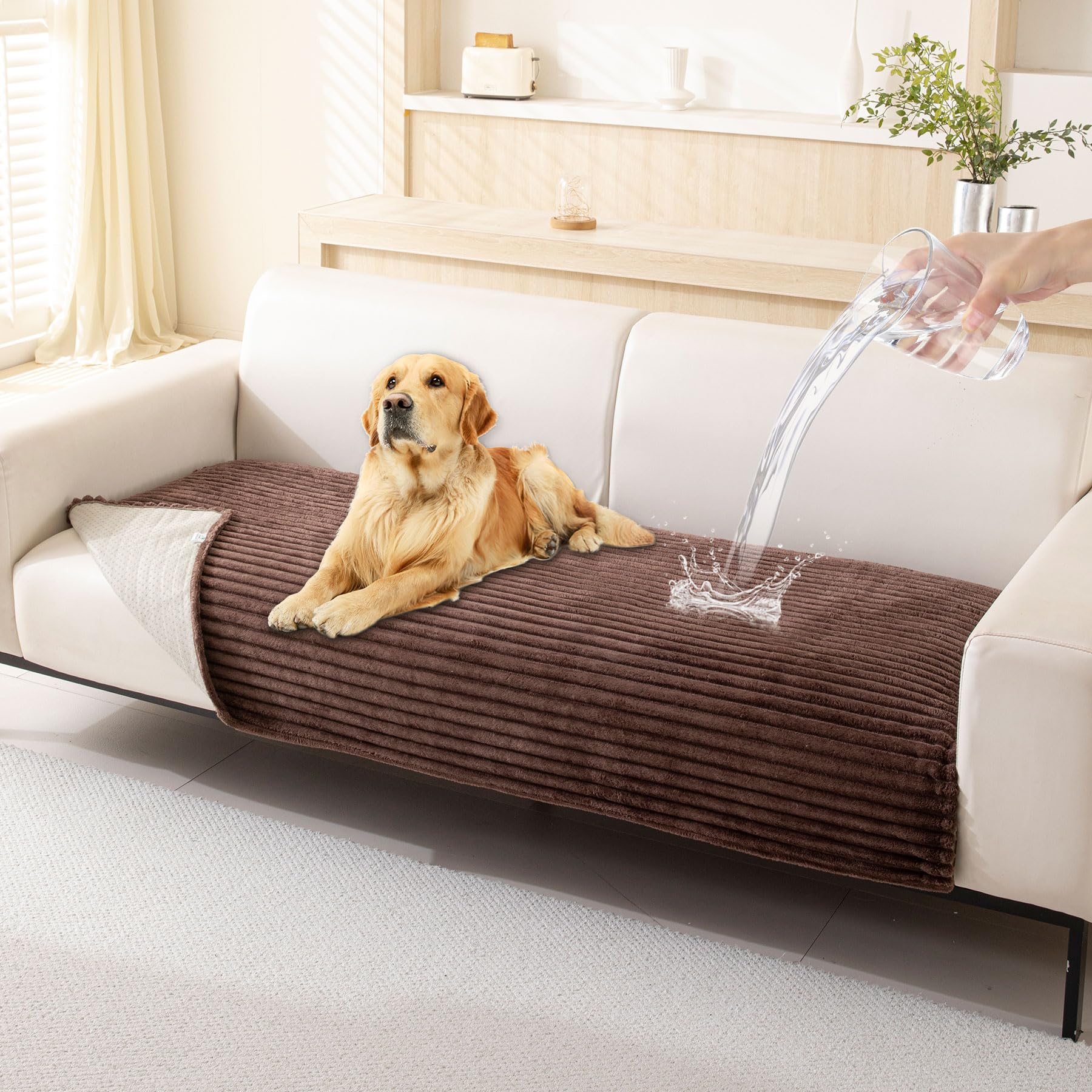Faux Fur Pet Couch Cover with Non-Slip Back