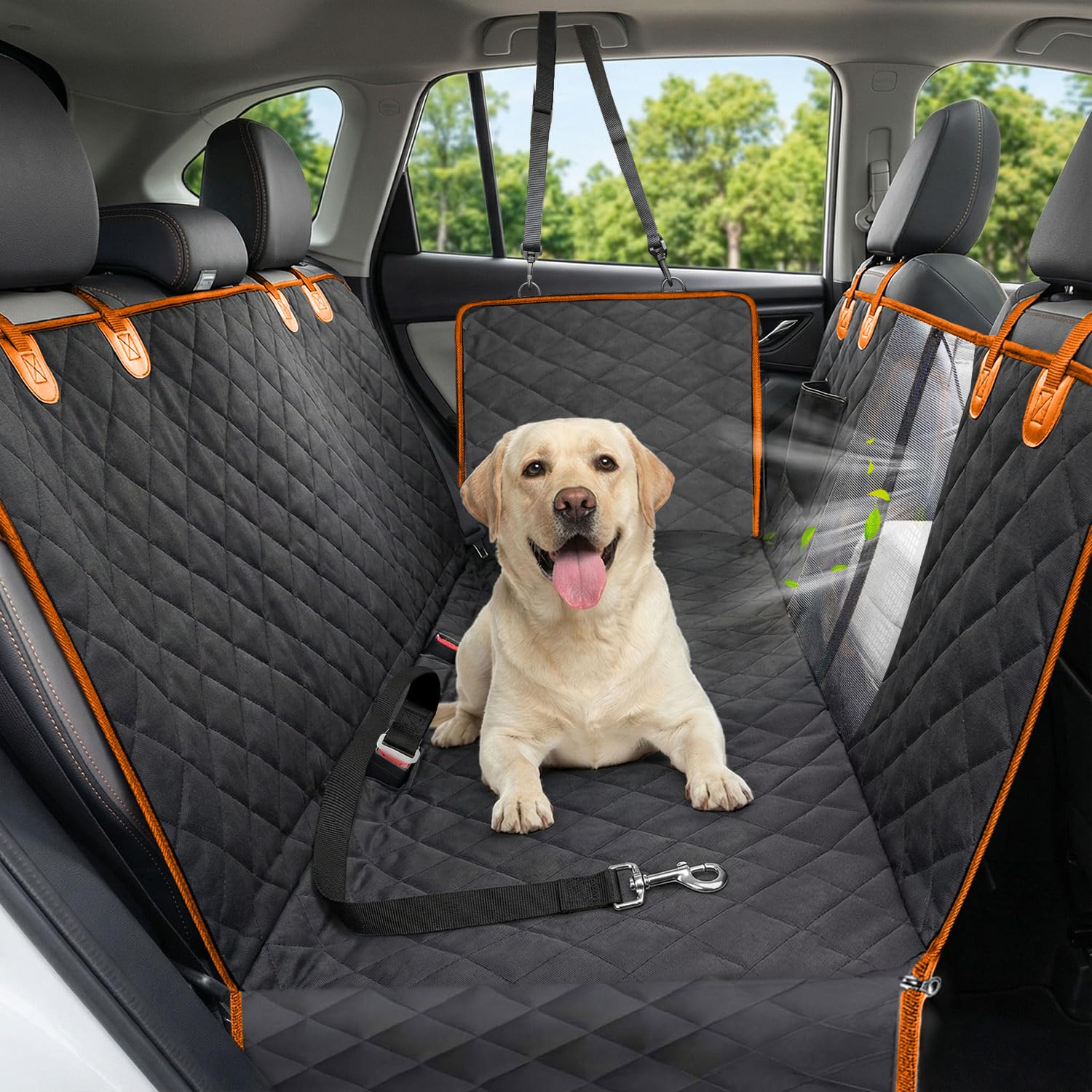 600D Dog Car Seat Cover with Non-Slip Backing and Seat Belt Openings