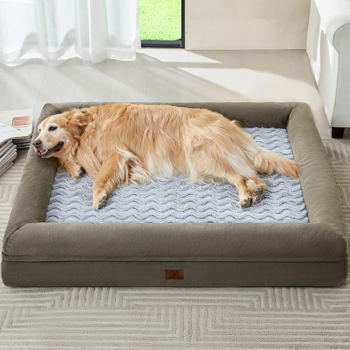 Extra Large Dog Bed with Bolsters – Egg Crate Foam Pet Bed with Waterproof Lining