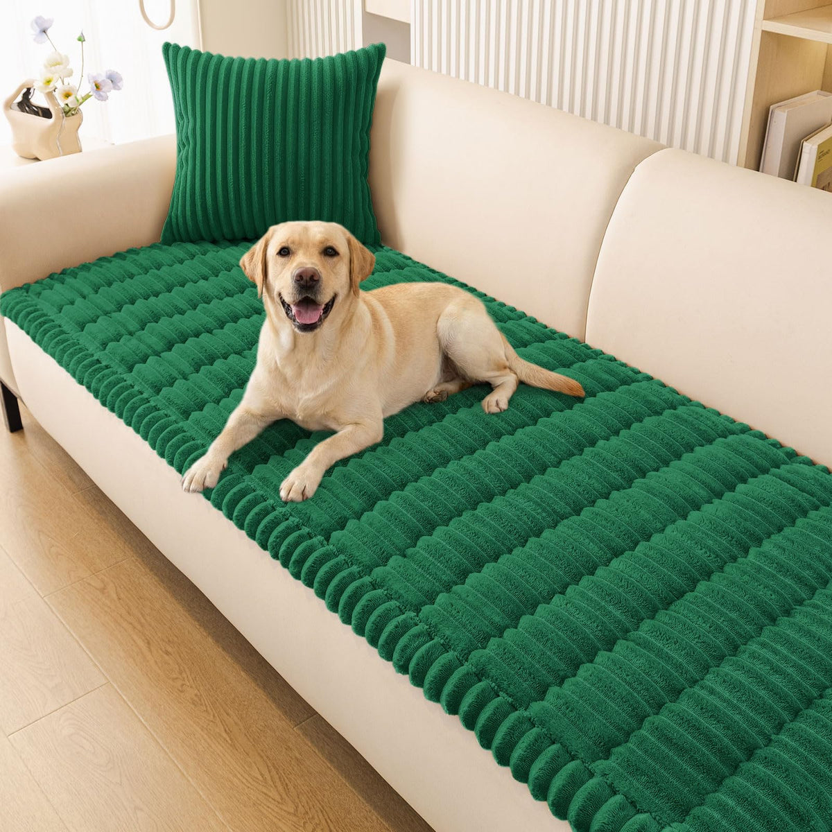 Plush Ribbed Pet Couch Cover