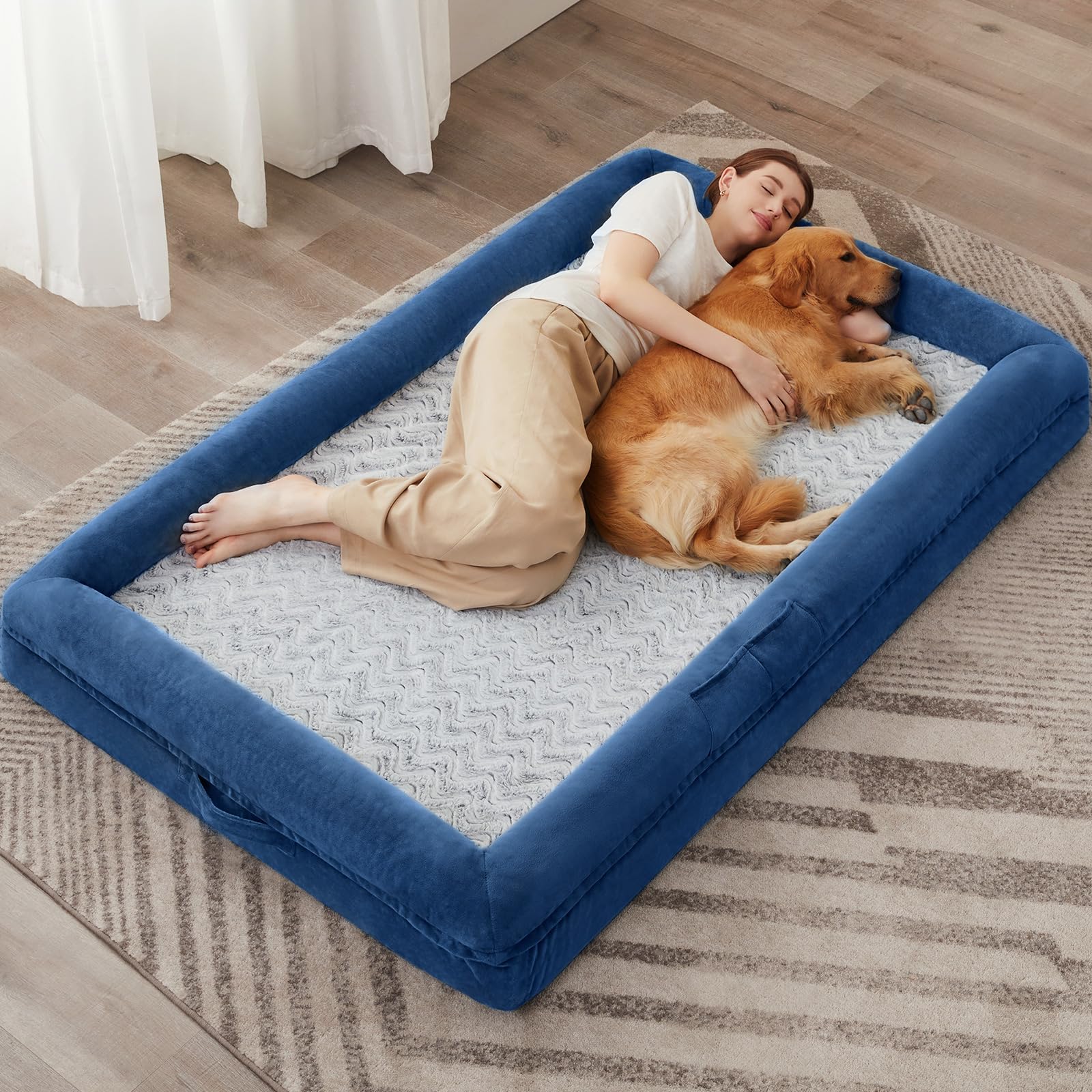 Extra Large Dog Bed with Bolsters – Egg Crate Foam Pet Bed with Waterproof Lining
