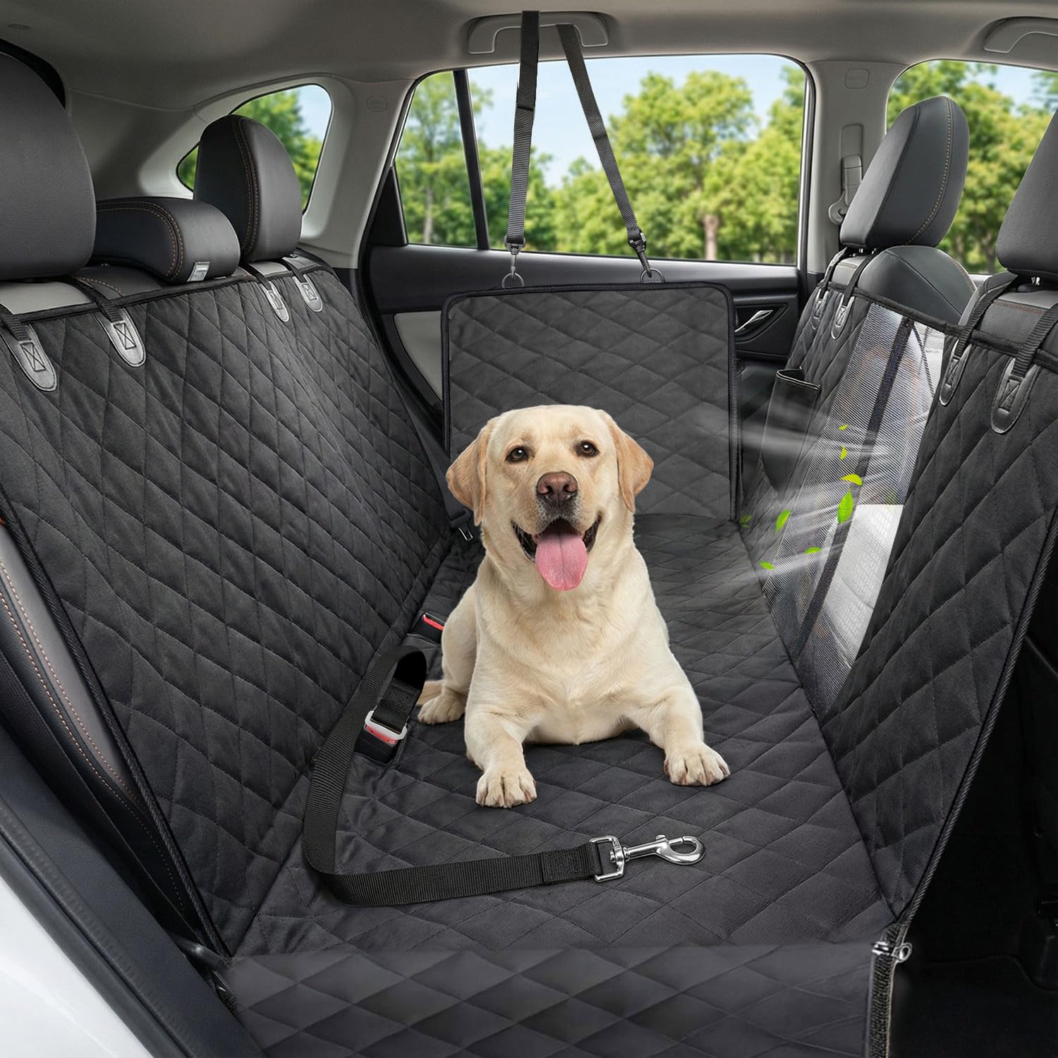 600D Dog Car Seat Cover with Non-Slip Backing and Seat Belt Openings