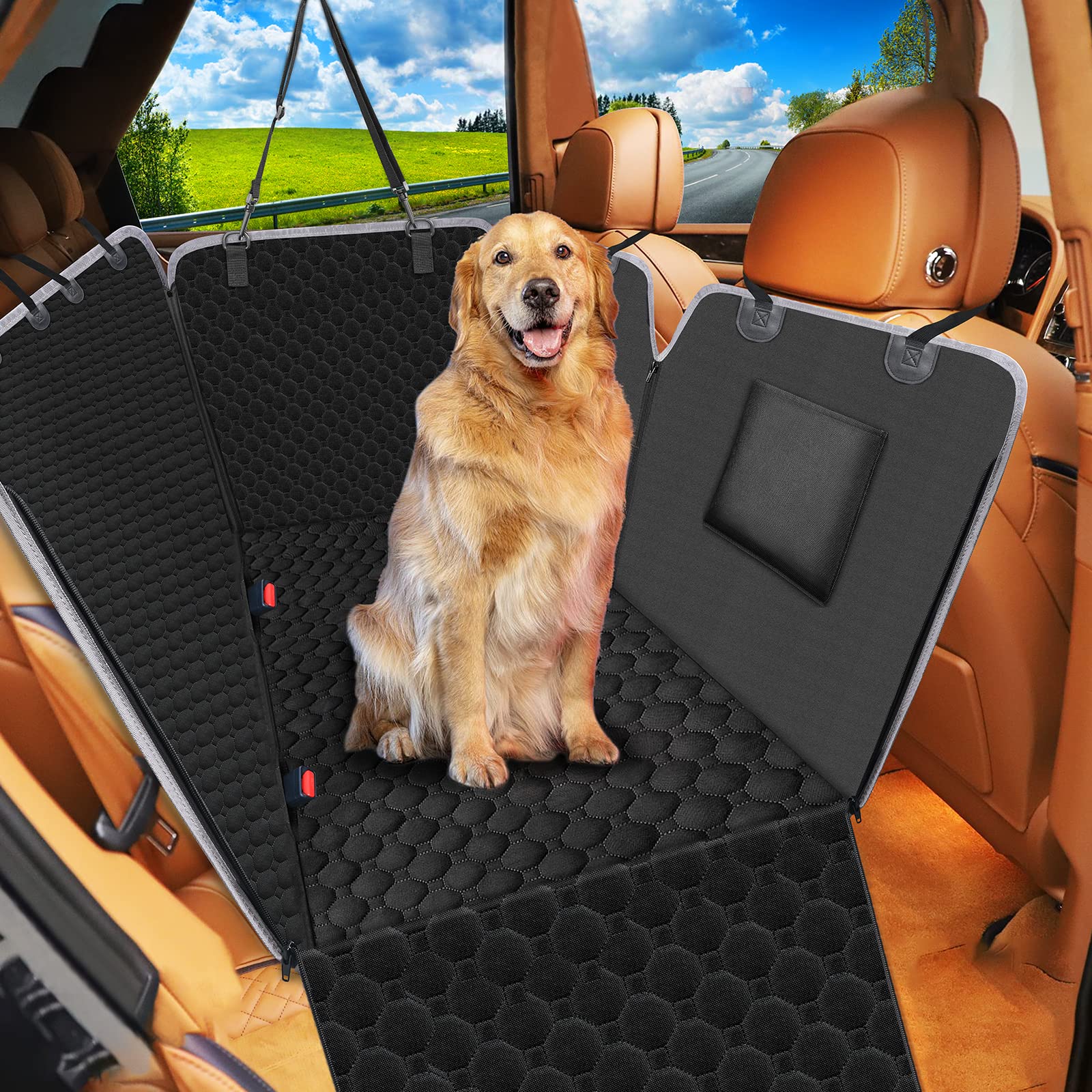 Dog Car Seat Cover for Back Seat, Waterproof Dog Hammock for Car