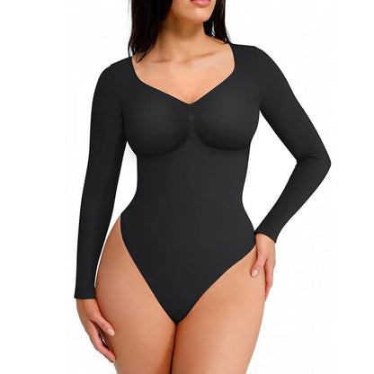 Women's Seamless Shaping Long Sleeve Thong Comfortable Bodysuit for Tops and Underwear Lady Comfort Basic