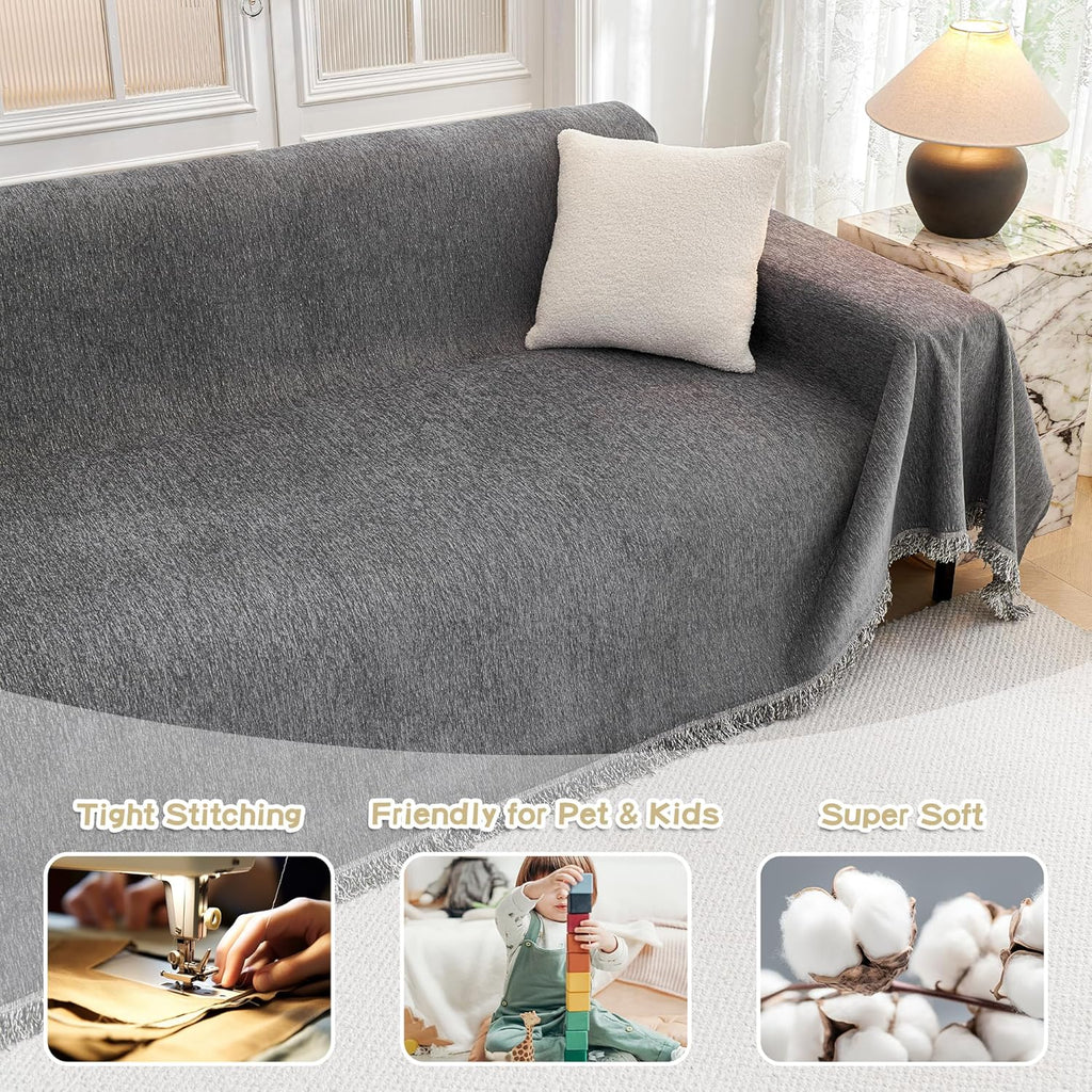 Chenille Pet Couch Cover with Tassel Edges
