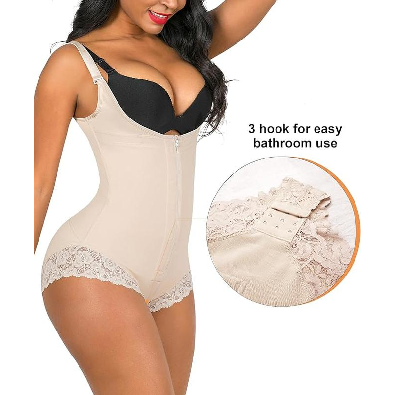 Women's one-count wide strap body shaper, adjustable wide straps, zipper design, crotch opening, convenient for daily activities, suitable for casual, daily wear FallFreshness