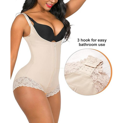 Women's one-count wide strap body shaper, adjustable wide straps, zipper design, crotch opening, convenient for daily activities, suitable for casual, daily wear FallFreshness