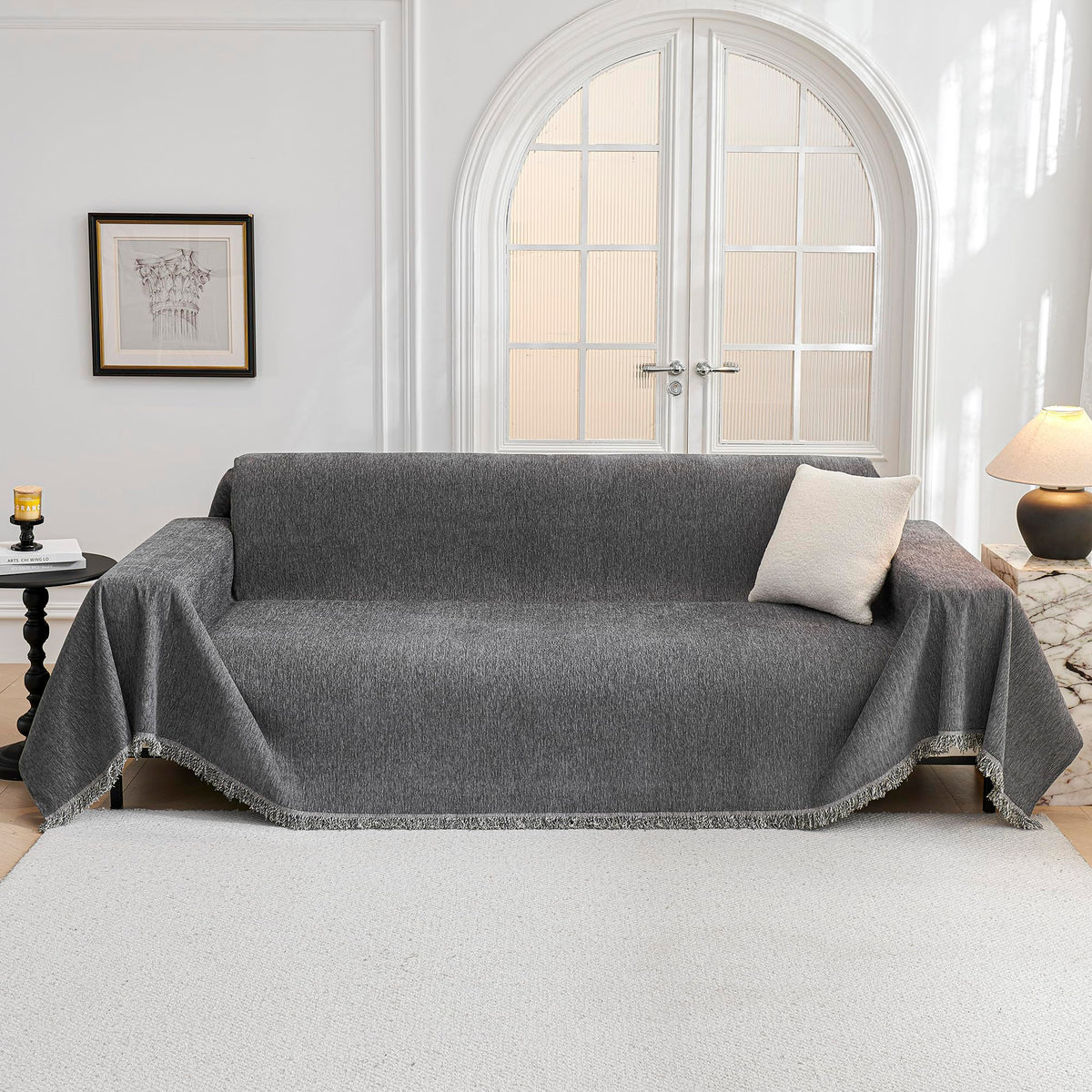 Chenille Pet Couch Cover with Tassel Edges