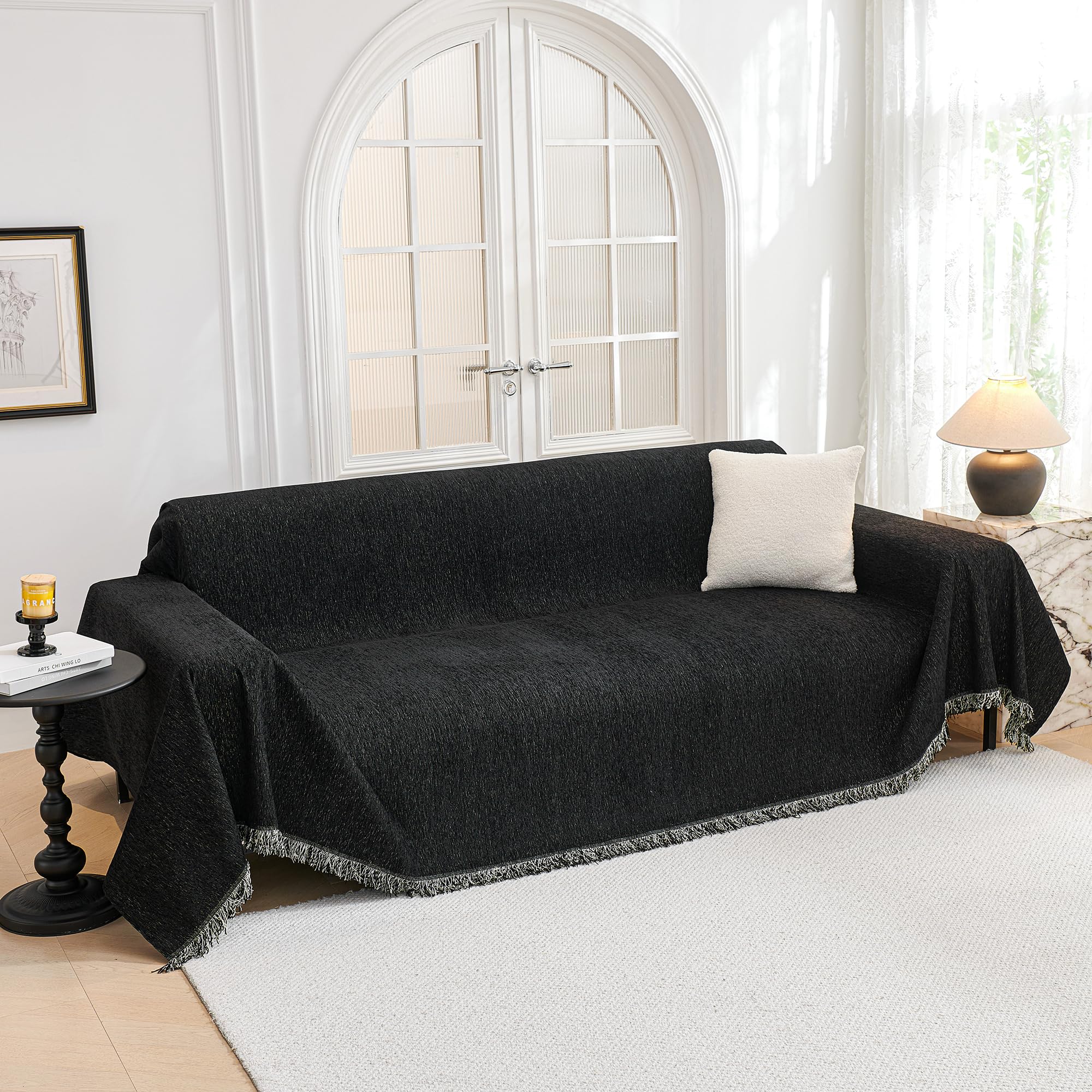 Chenille Pet Couch Cover with Tassel Edges
