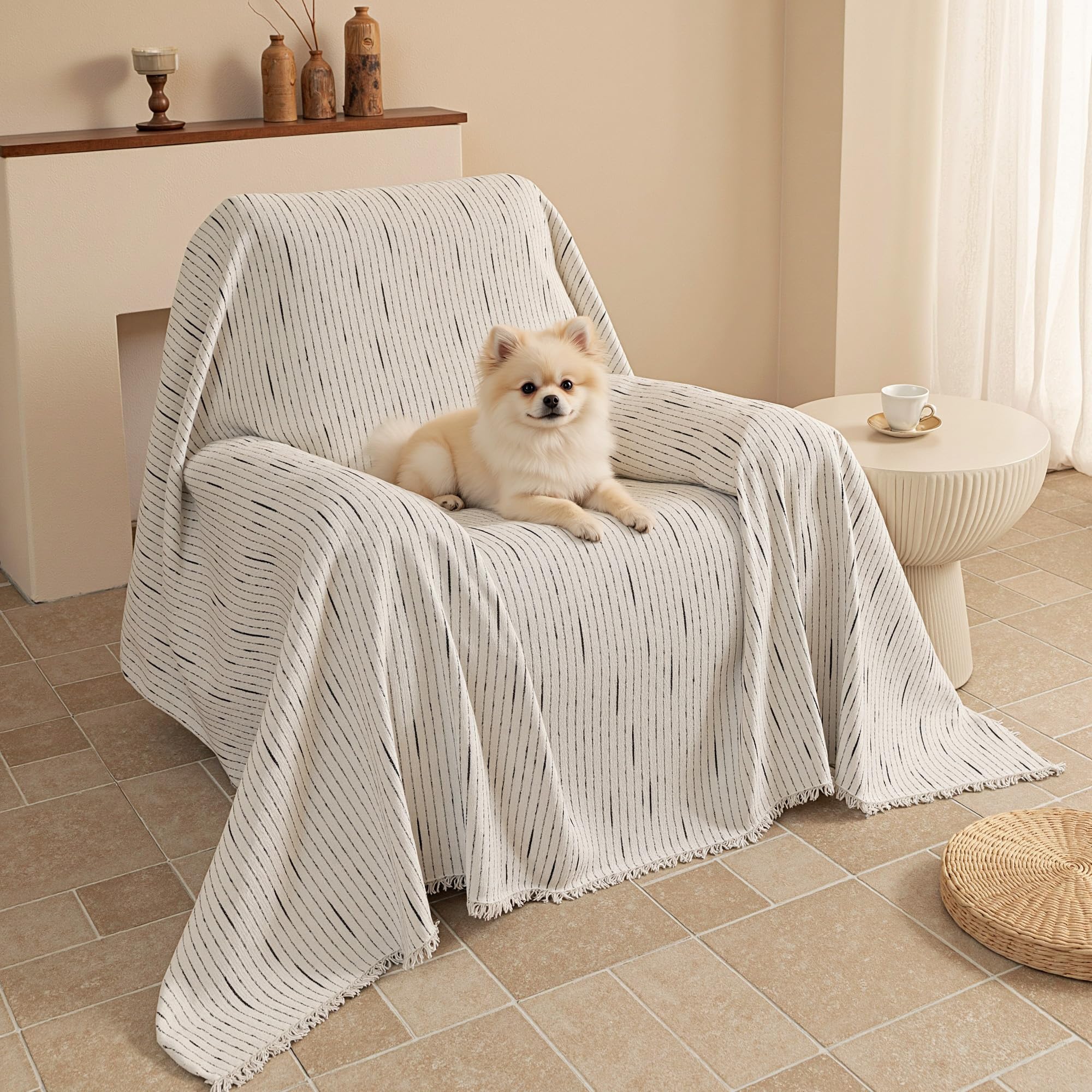 Chenille Pet Couch Cover with Tassel Edges