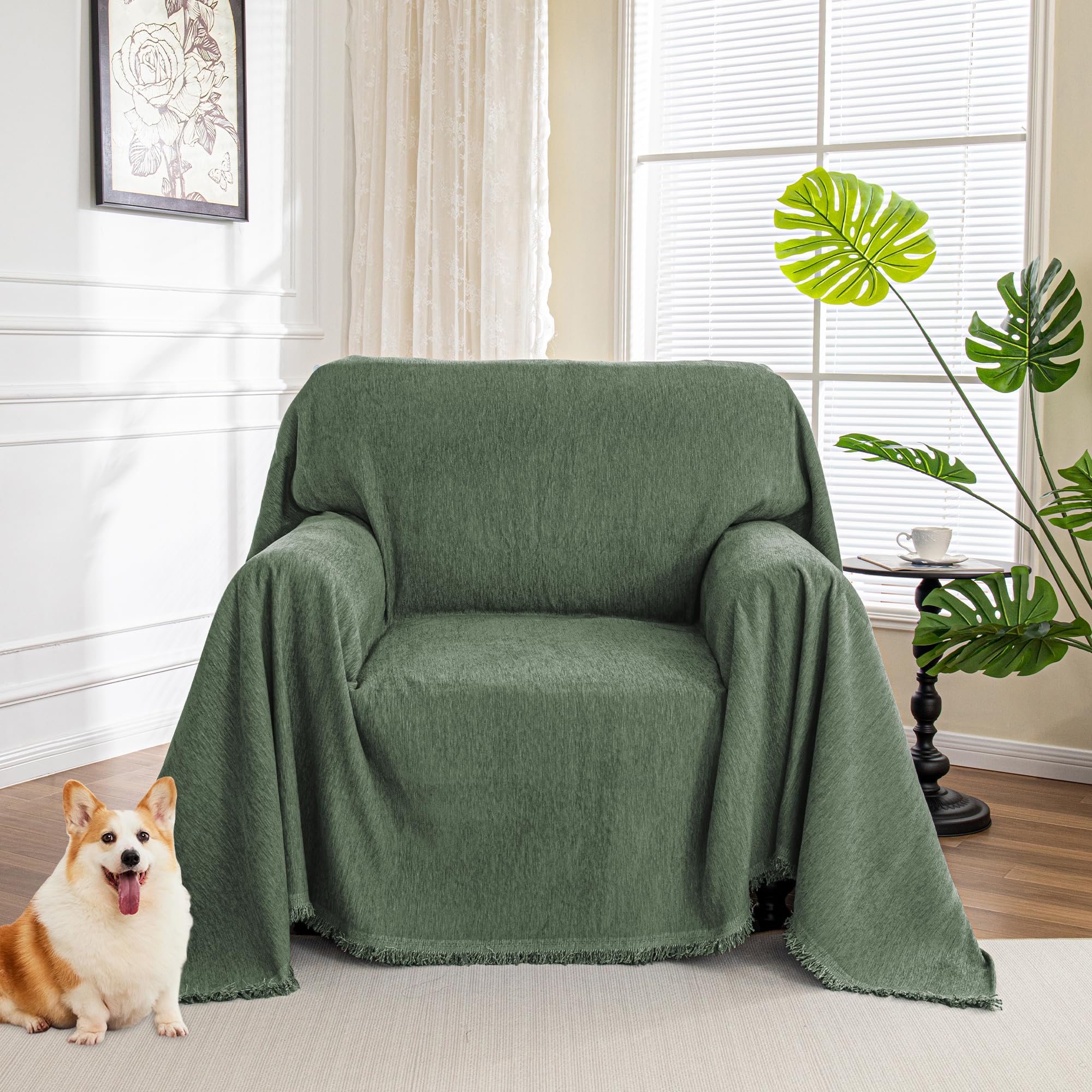 Chenille Pet Couch Cover with Tassel Edges