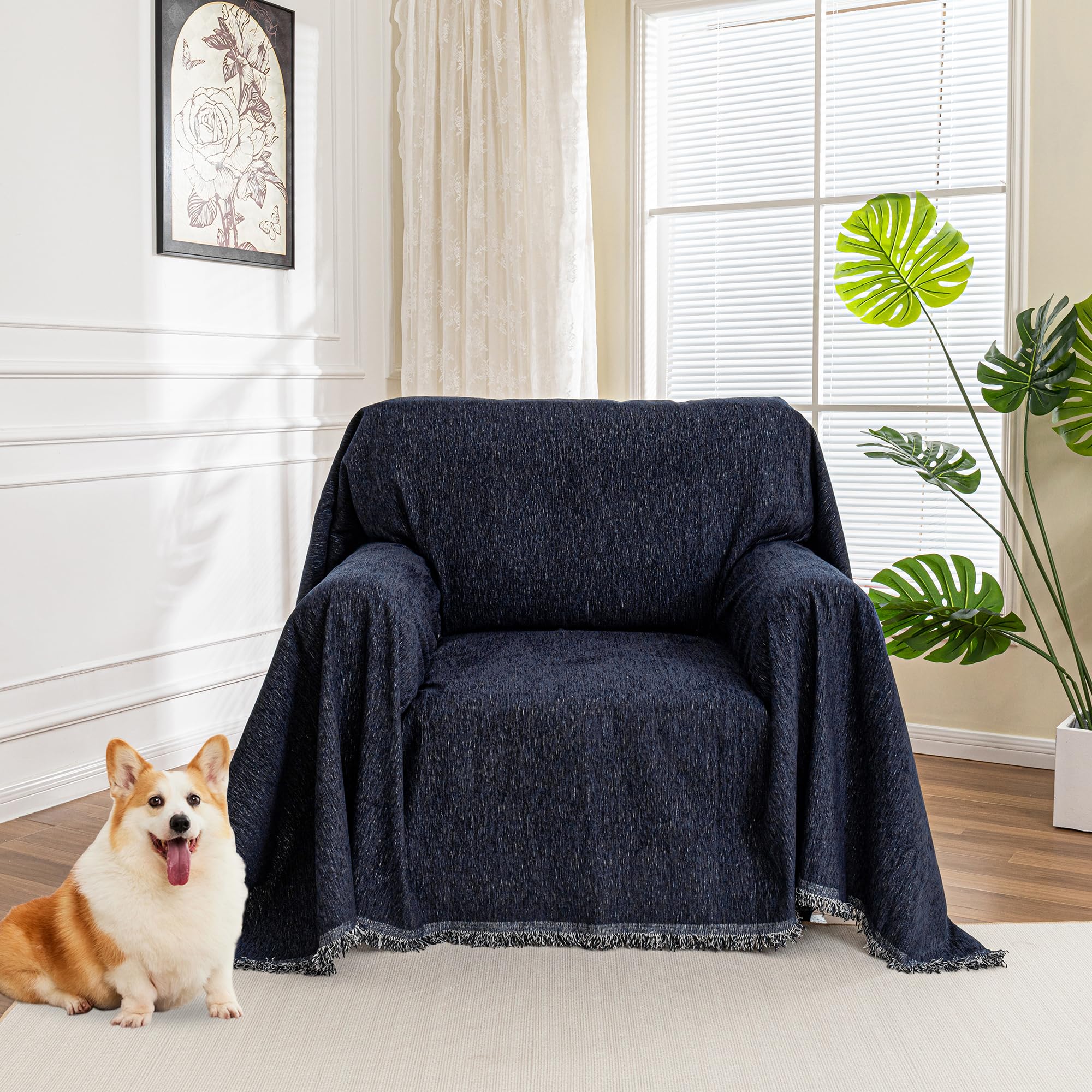 Chenille Pet Couch Cover with Tassel Edges