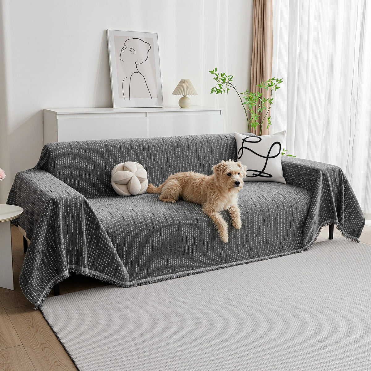 Chenille Pet Couch Cover with Tassel Edges