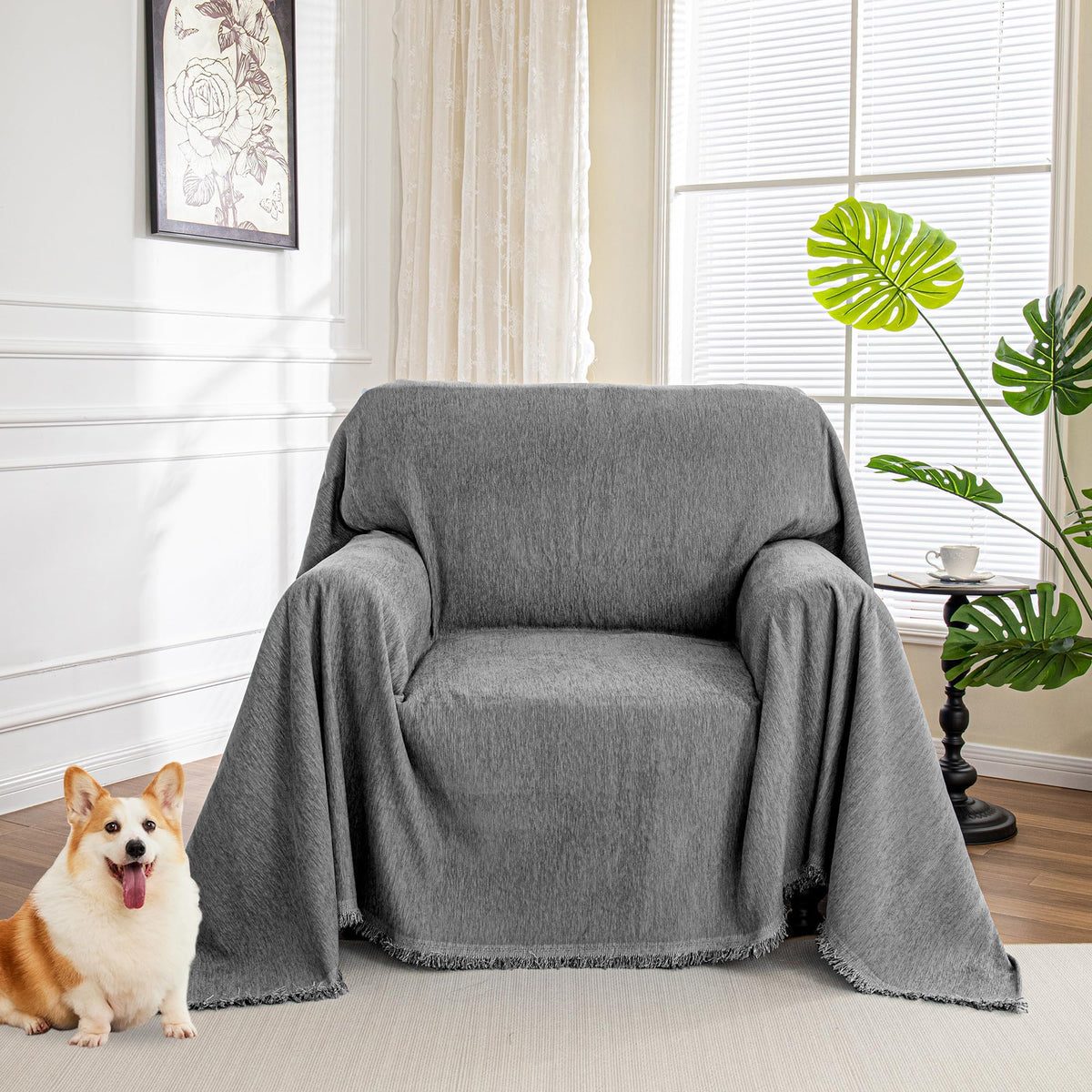 Chenille Pet Couch Cover with Tassel Edges