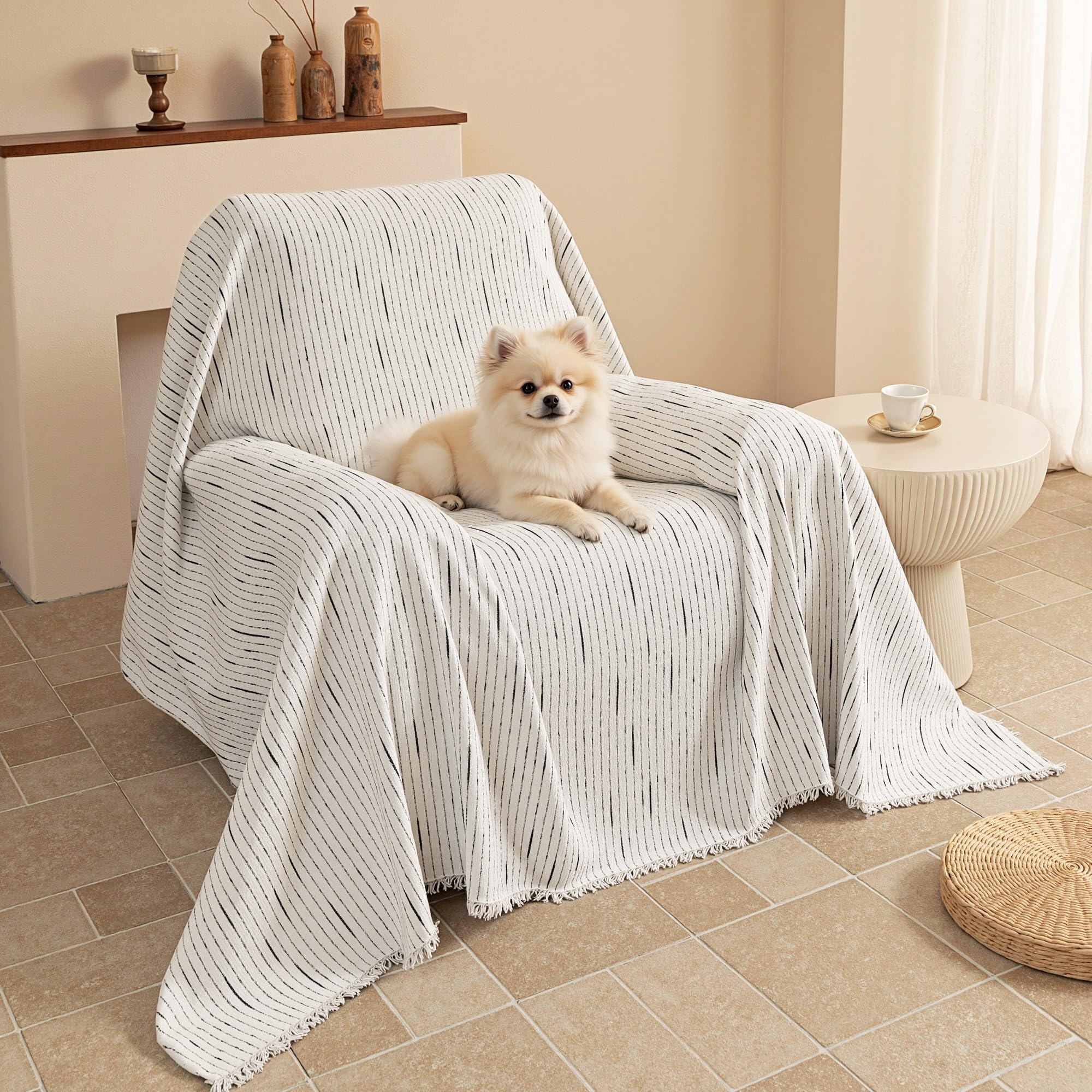 Chenille Pet Couch Cover with Tassel Edges