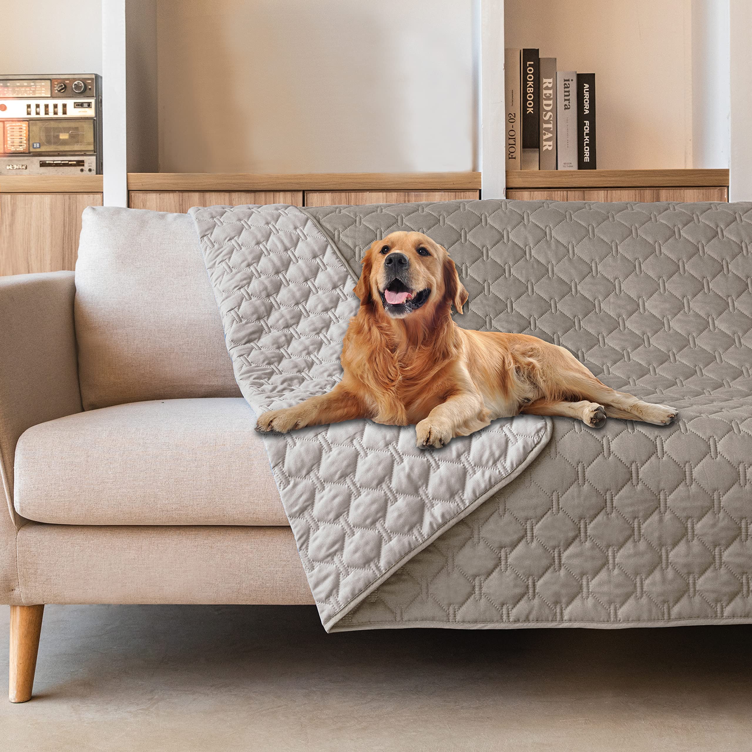 Reversible Quilted Pet Blanket for Beds & Sofas