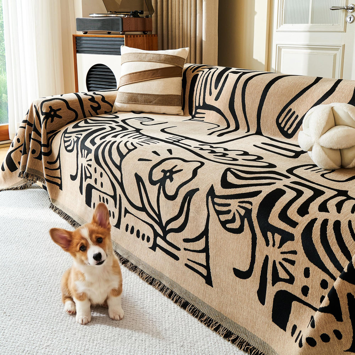 Chenille Pet Couch Cover with Tassel Edges