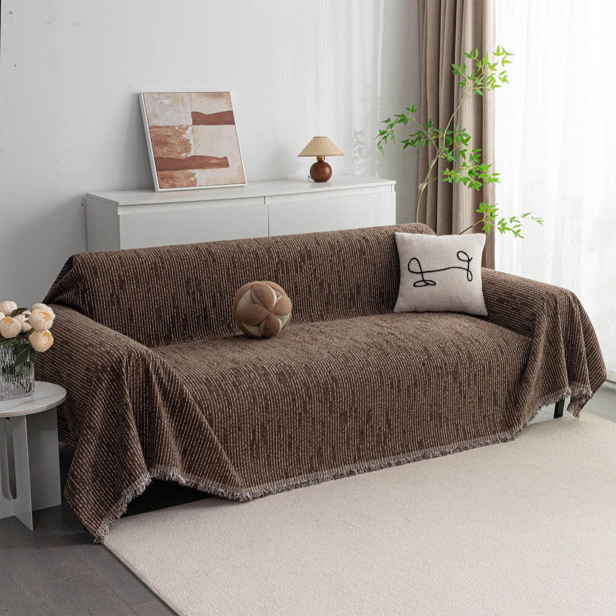 Chenille Pet Couch Cover with Tassel Edges