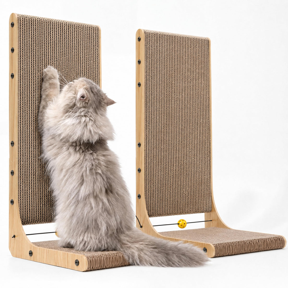 L-Shaped Cat Scratcher – Cardboard Scratch Pad with Toy Ball for Indoor Cats