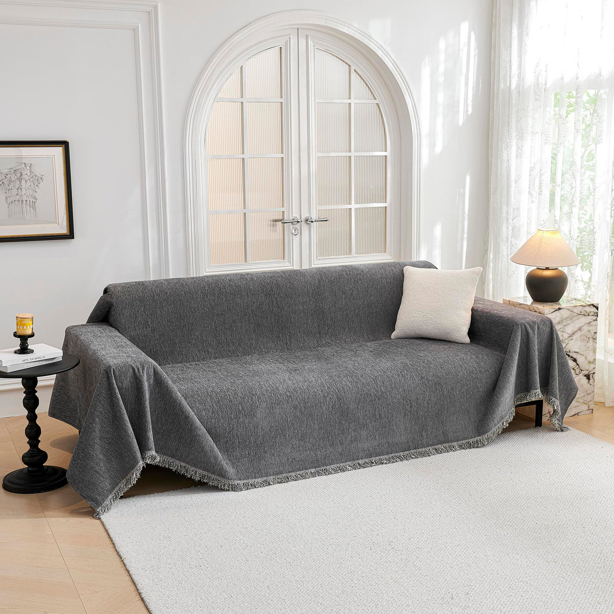 Chenille Pet Couch Cover with Tassel Edges