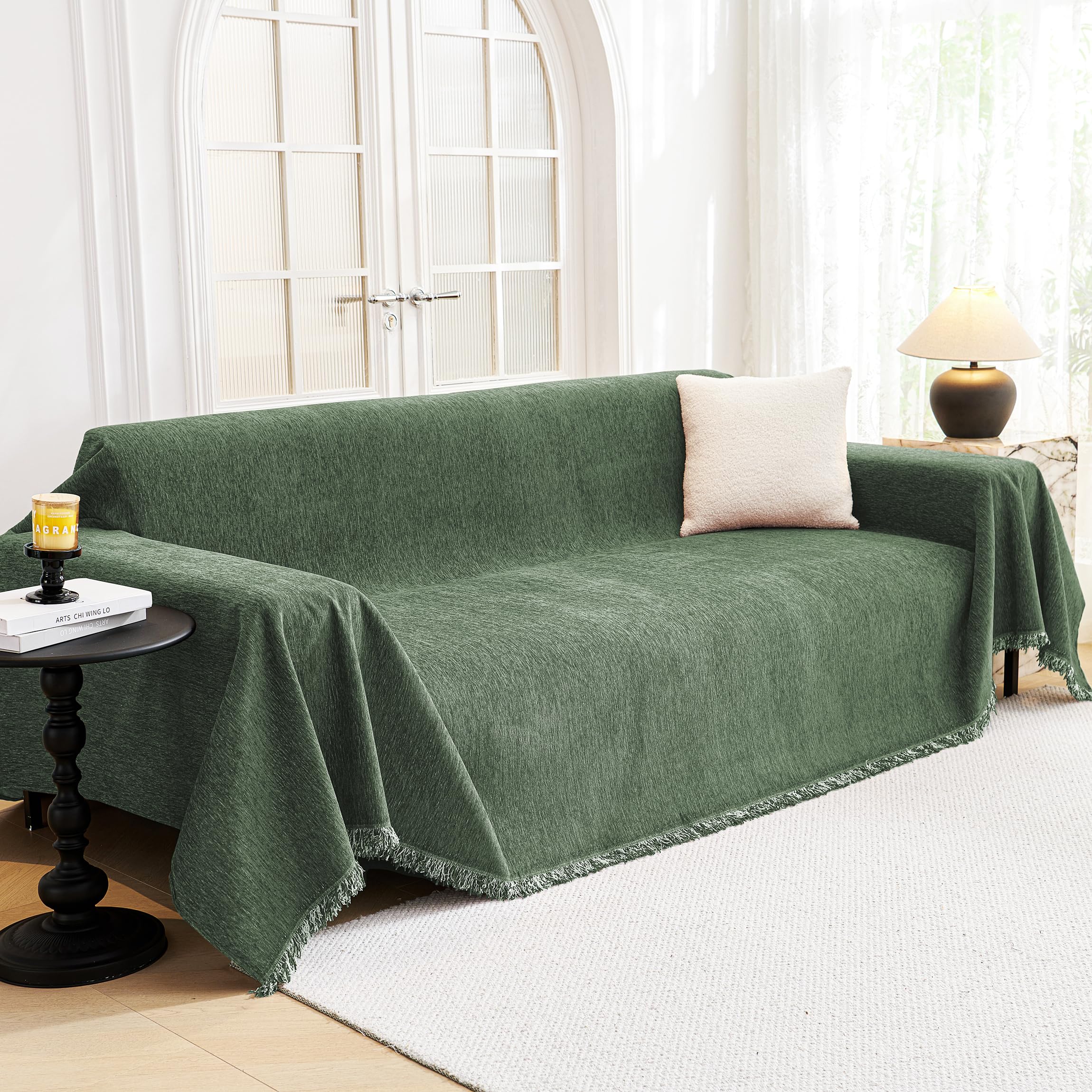 Chenille Pet Couch Cover with Tassel Edges