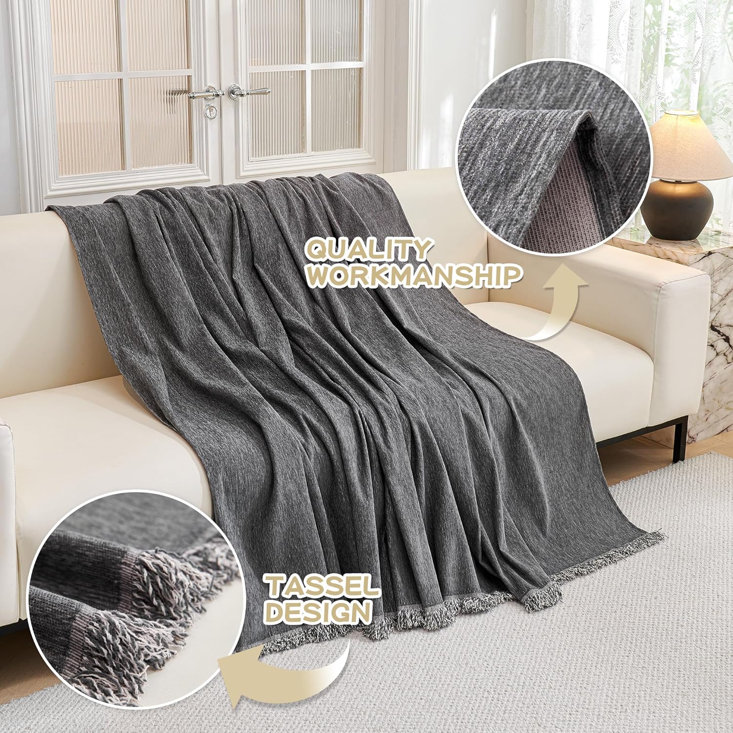Chenille Pet Couch Cover with Tassel Edges