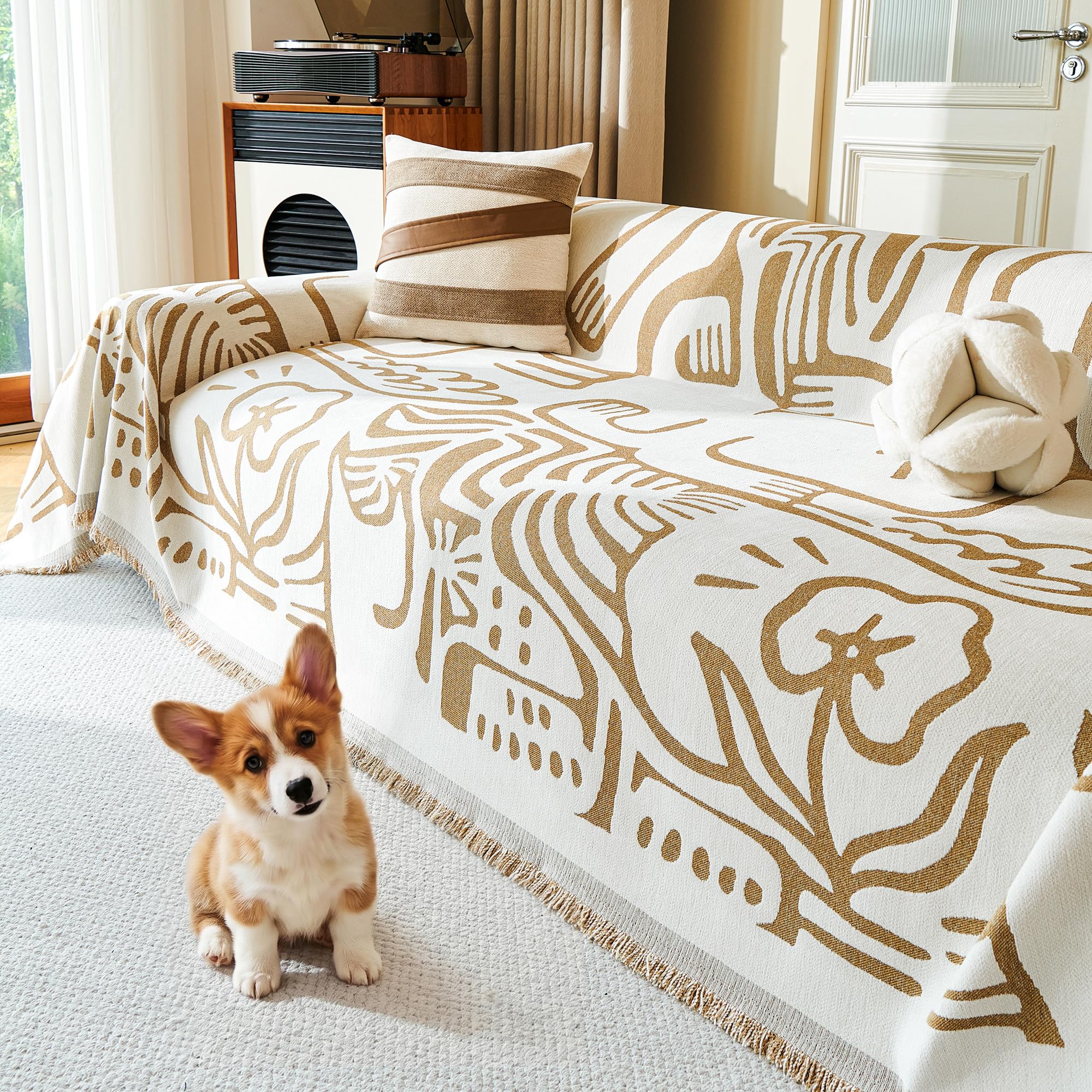 Chenille Pet Couch Cover with Tassel Edges