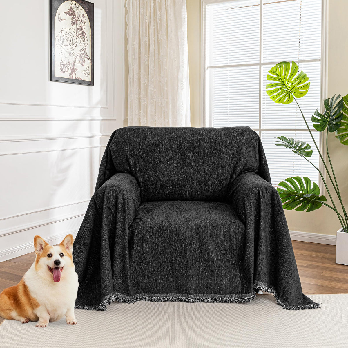 Chenille Pet Couch Cover with Tassel Edges