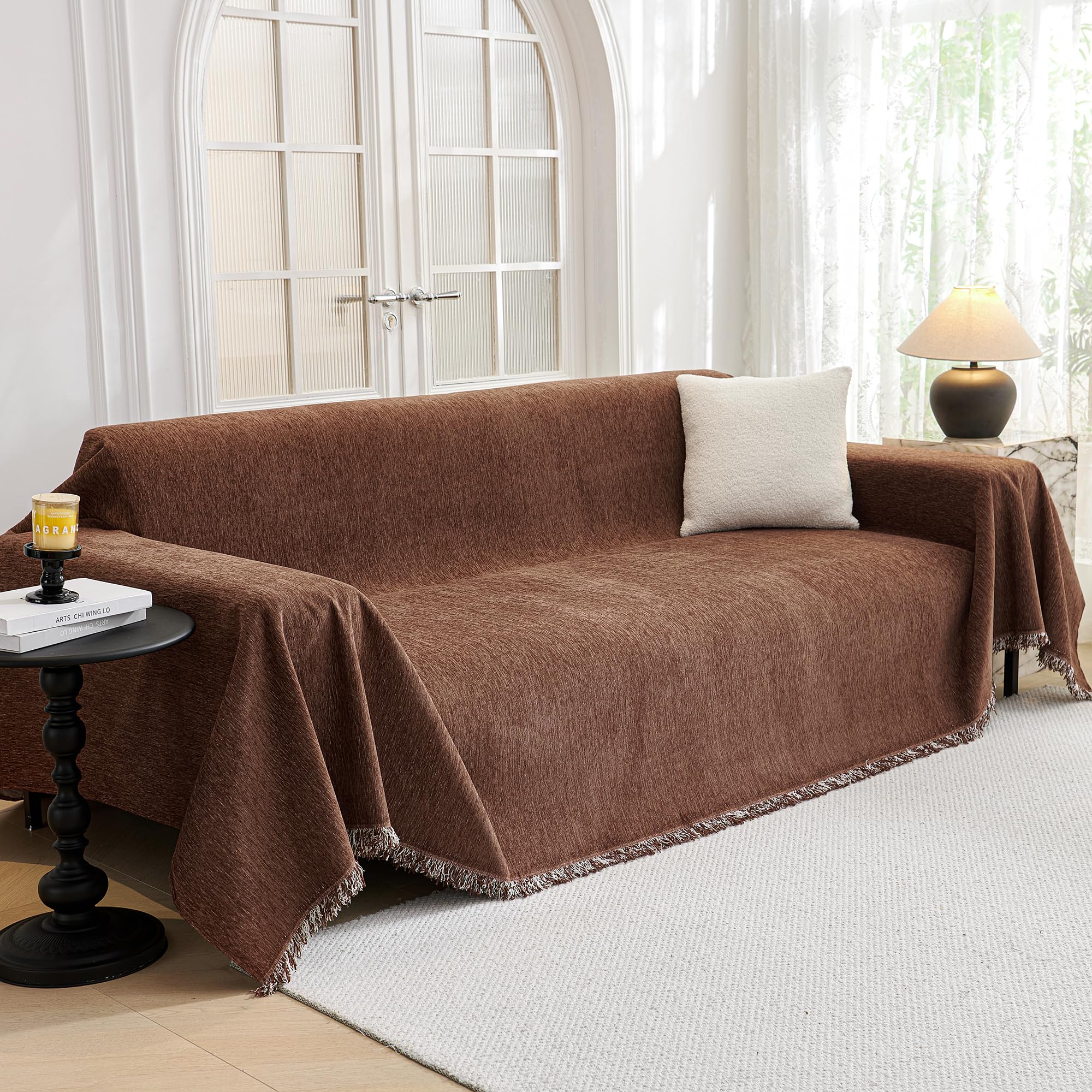 Chenille Pet Couch Cover with Tassel Edges