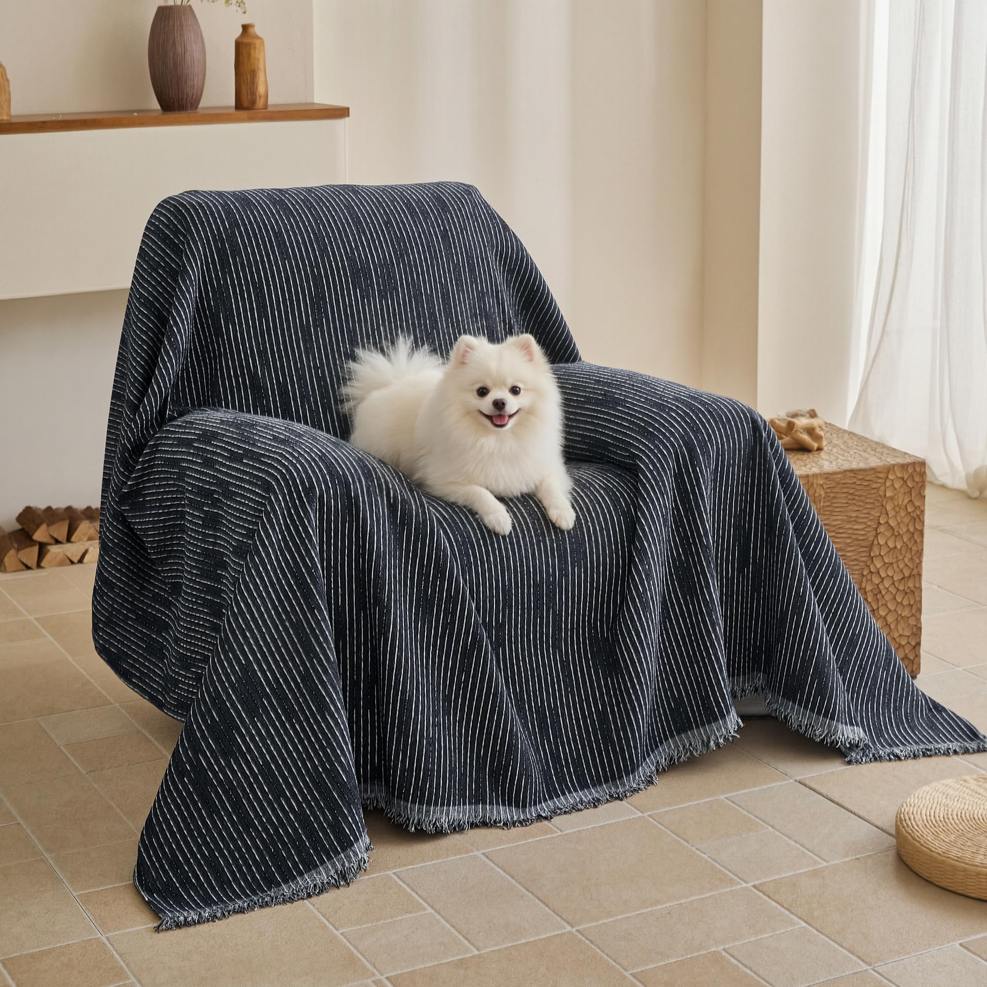 Chenille Pet Couch Cover with Tassel Edges