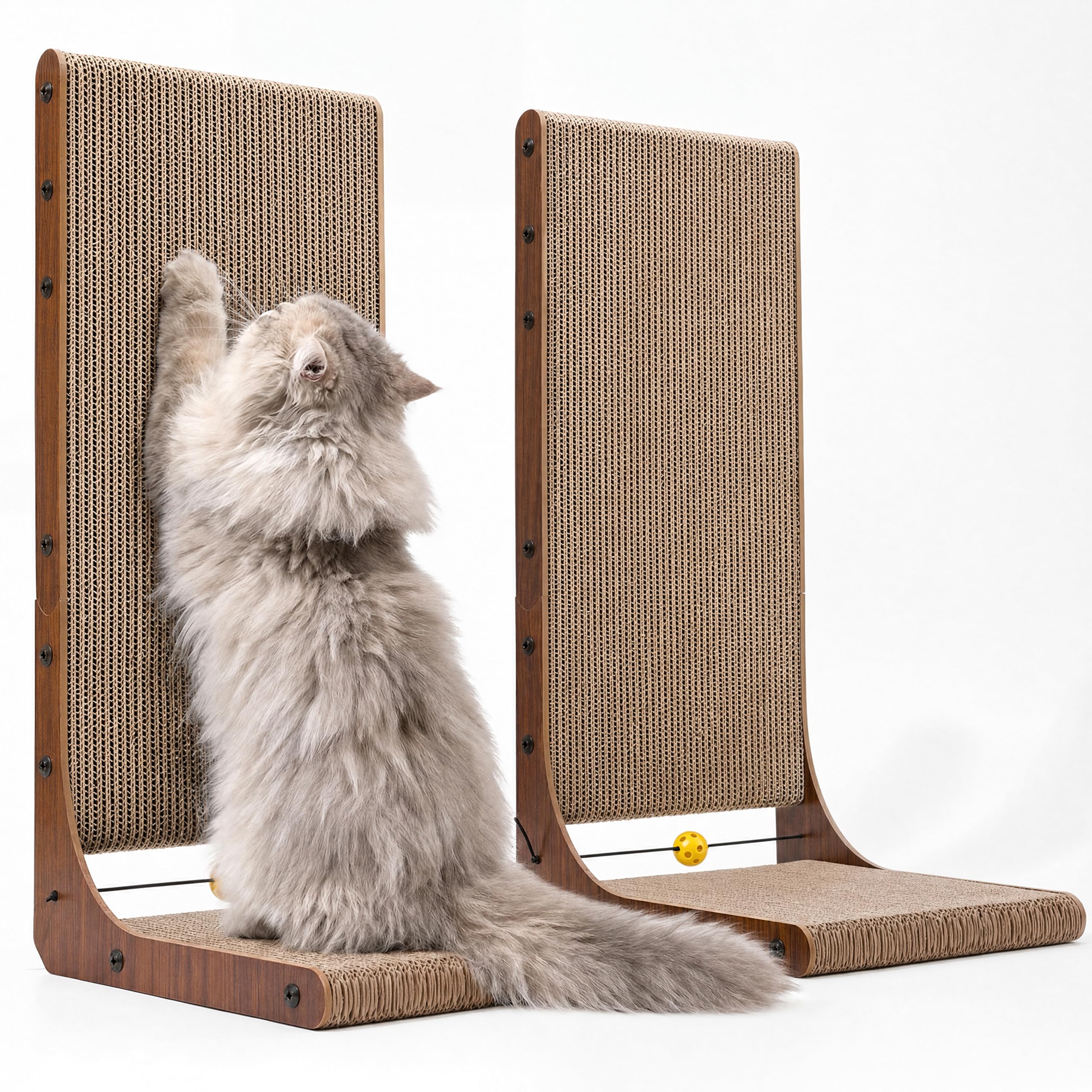 L-Shaped Cat Scratcher – Cardboard Scratch Pad with Toy Ball for Indoor Cats