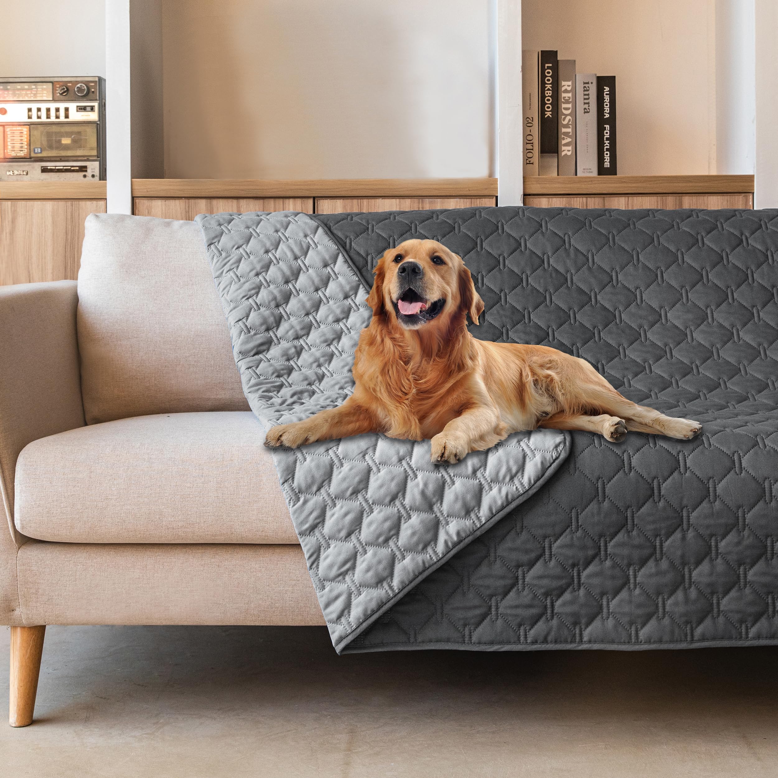 Reversible Quilted Pet Blanket for Beds & Sofas