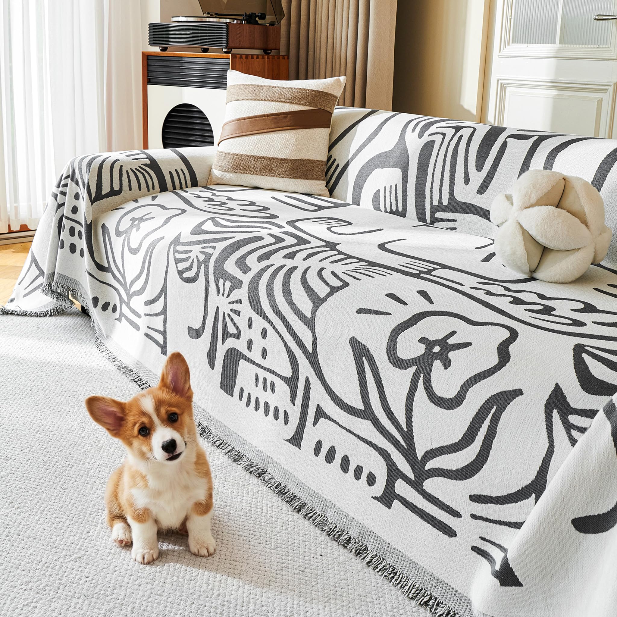 Chenille Pet Couch Cover with Tassel Edges