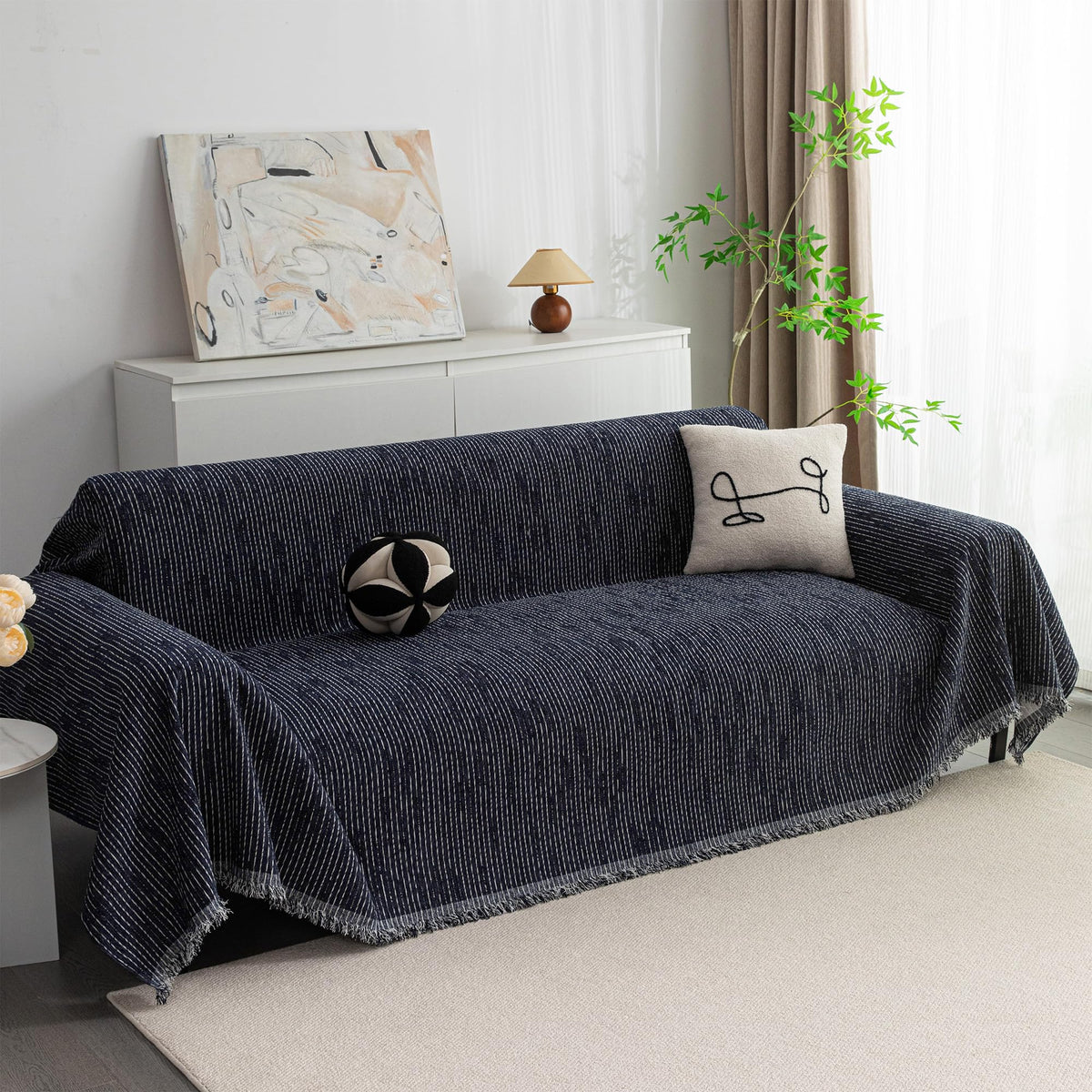 Chenille Pet Couch Cover with Tassel Edges